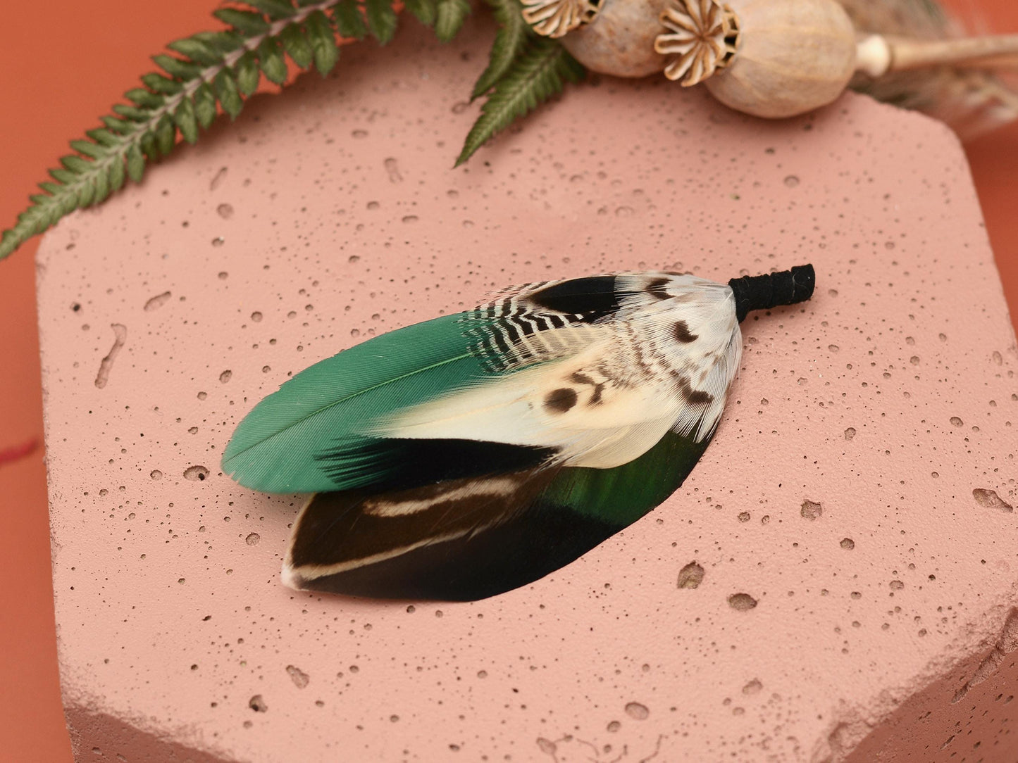 Bottle Green and Duck Feather Brooch Pin Small No.236 | Duck Feather Boutonniere | Duck Feather Hat Pin
