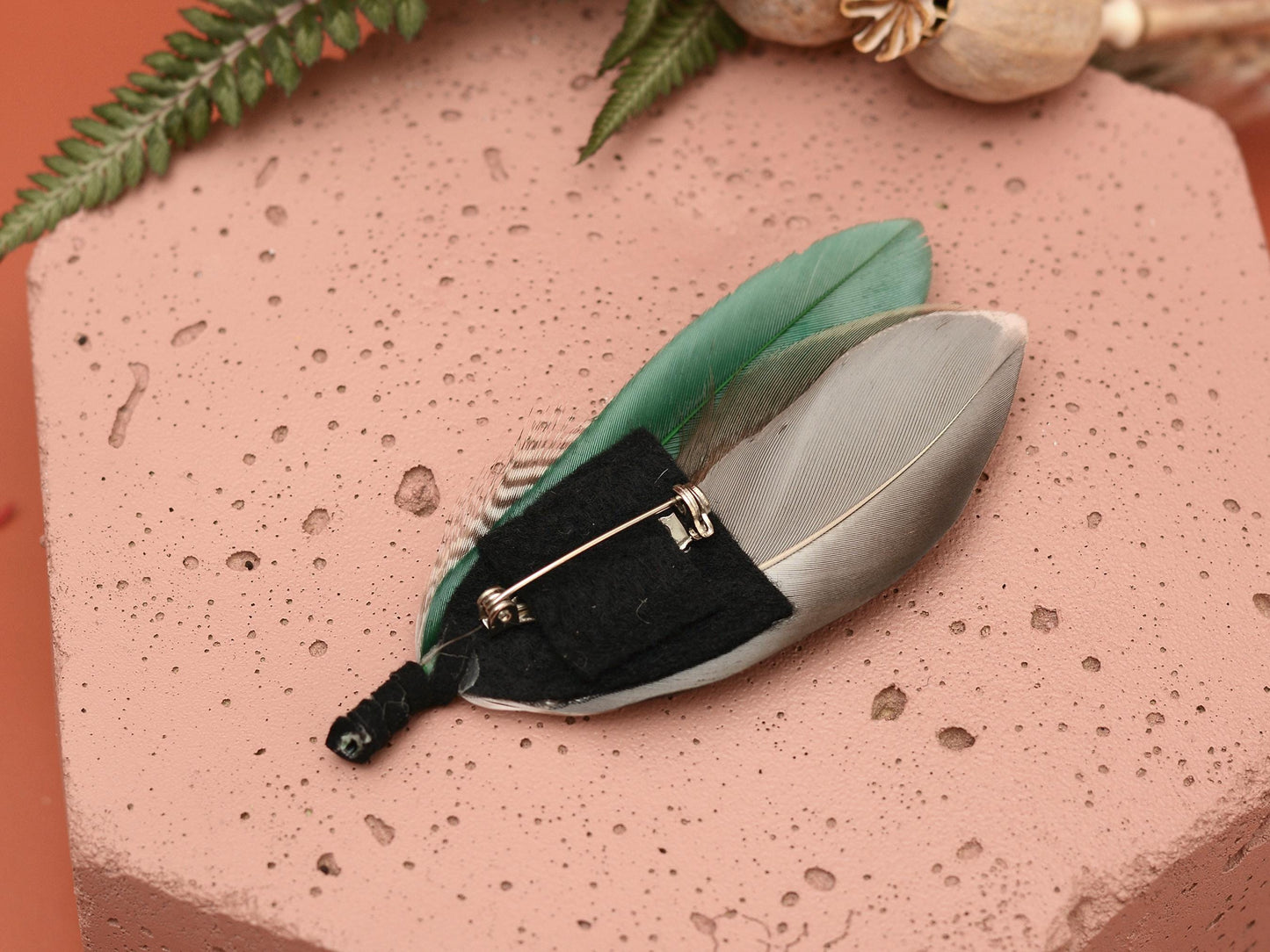 Bottle Green and Duck Feather Brooch Pin Small No.236 | Duck Feather Boutonniere | Duck Feather Hat Pin