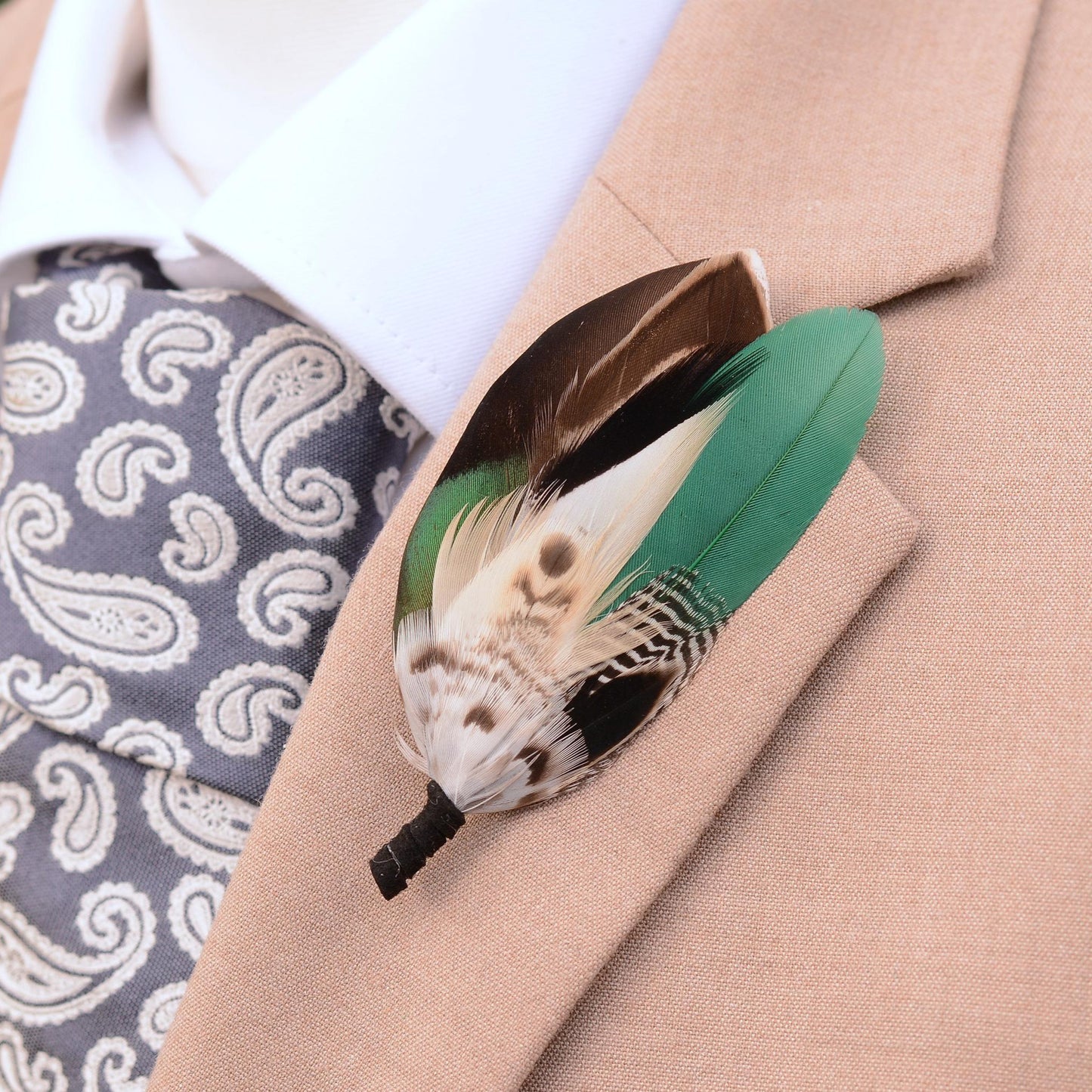 Bottle Green and Duck Feather Brooch Pin Small No.236 | Duck Feather Boutonniere | Duck Feather Hat Pin