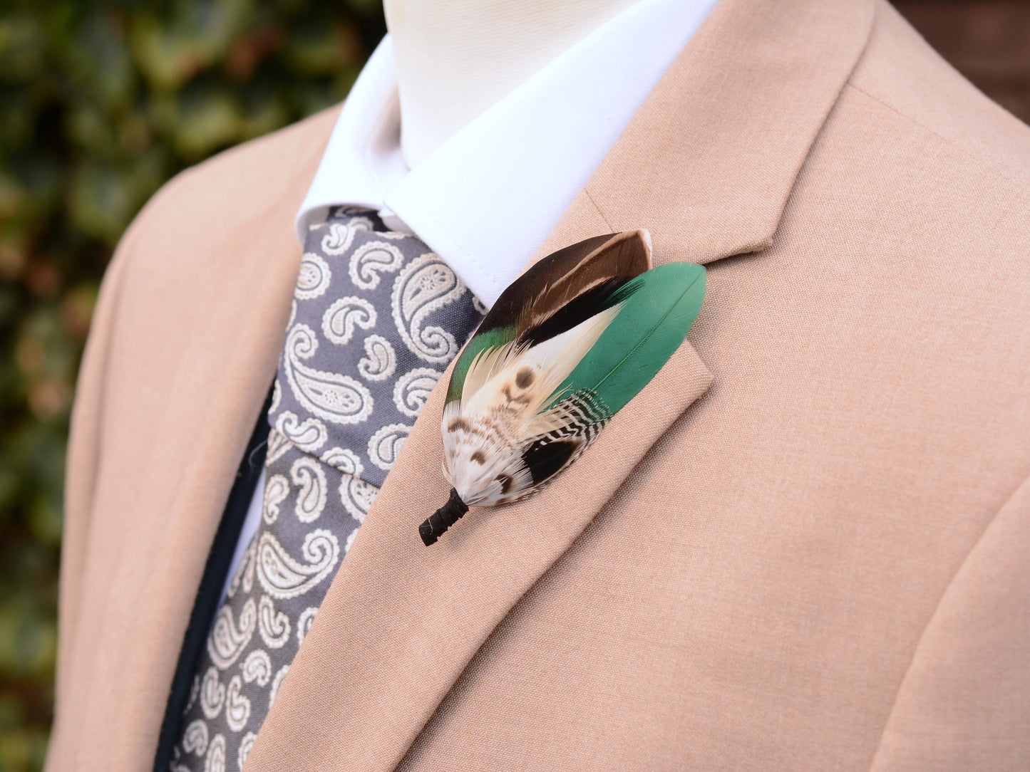Bottle Green and Duck Feather Brooch Pin Small No.236 | Duck Feather Boutonniere | Duck Feather Hat Pin