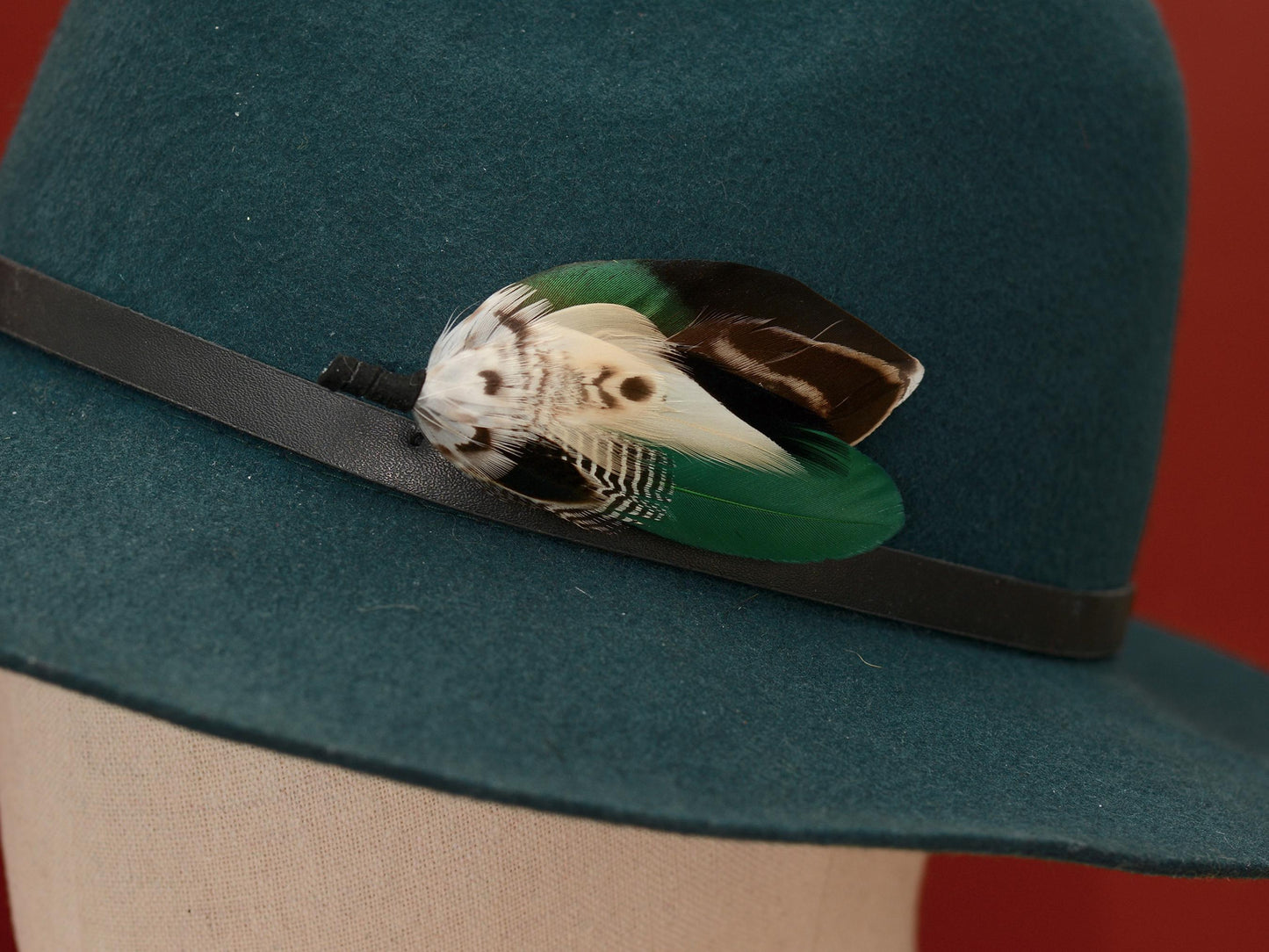 Bottle Green and Duck Feather Brooch Pin Small No.236 | Duck Feather Boutonniere | Duck Feather Hat Pin