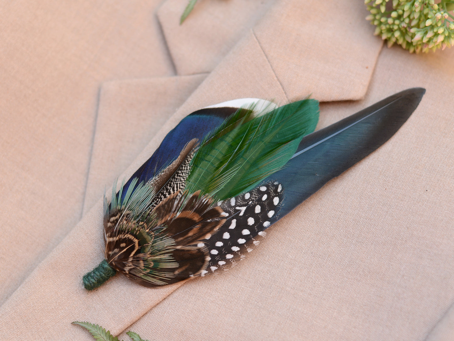 Large Navy and Green Pheasant and Duck Feather Lapel Pin / Hat Pin No.004