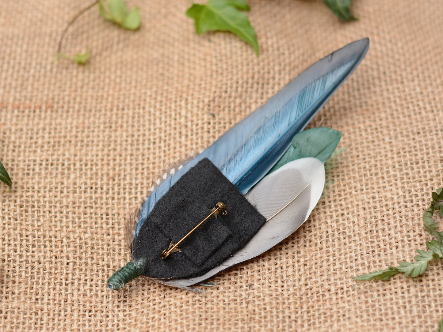 Large Navy and Green Pheasant and Duck Feather Lapel Pin / Hat Pin No.004