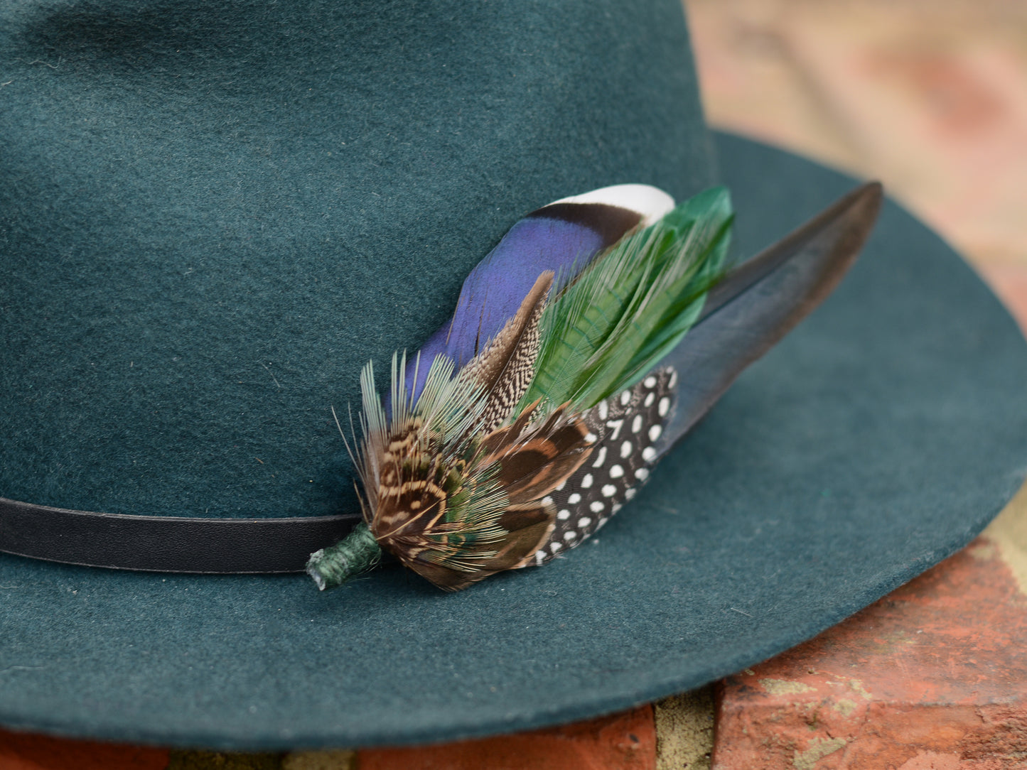 Large Navy and Green Pheasant and Duck Feather Lapel Pin / Hat Pin No.004