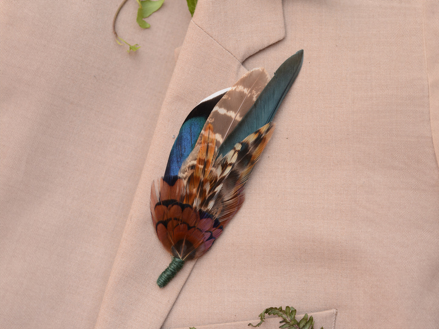 Pheasant & Duck Feather Lapel Brooch / Hat Pin in Bottle Green
