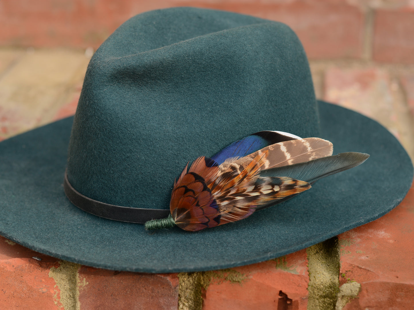 Pheasant & Duck Feather Lapel Brooch / Hat Pin in Bottle Green