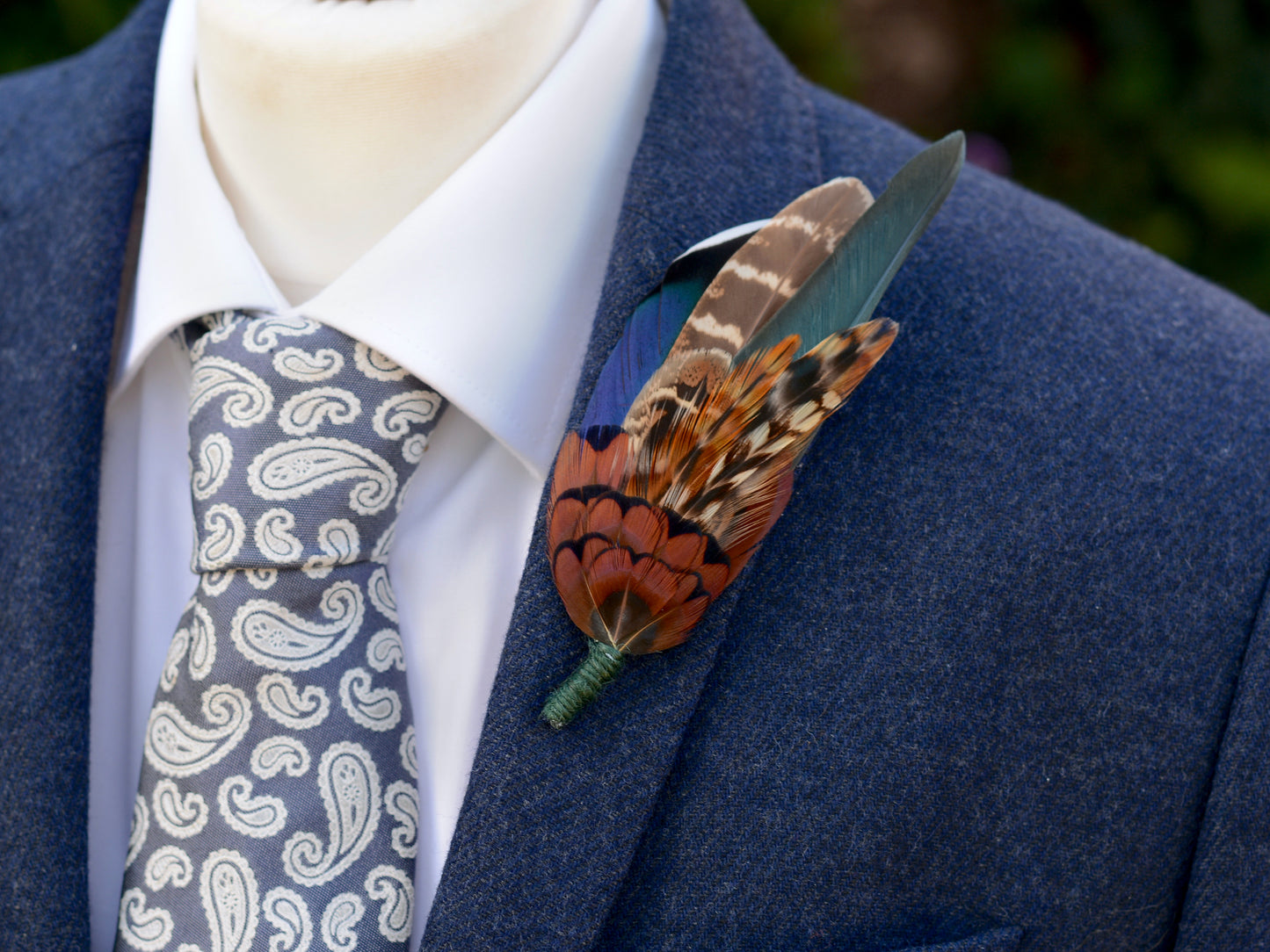 Pheasant & Duck Feather Lapel Brooch / Hat Pin in Bottle Green
