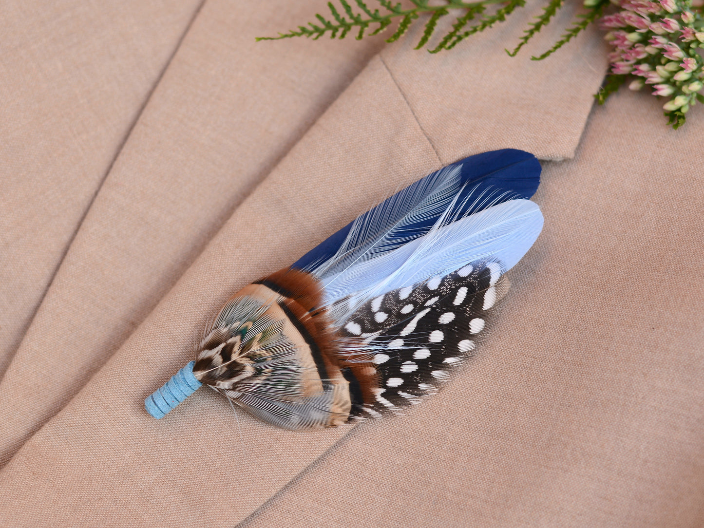 Navy and Pastel Blue Feather Boutonniere Hat Pin No.2