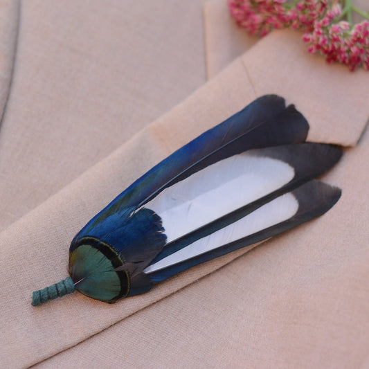 Magpie Feather Monochrome Brooch Pin No.6