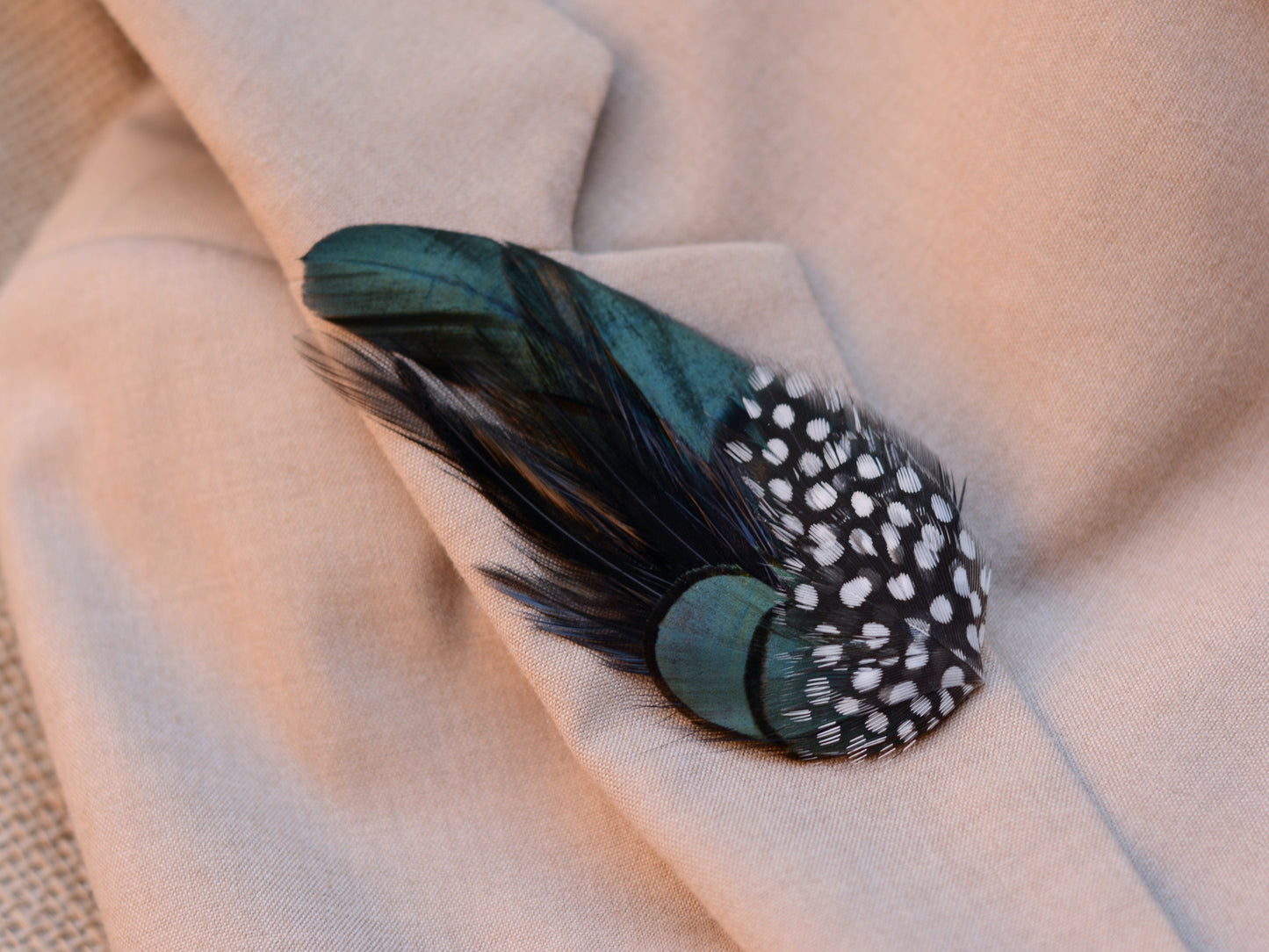 Black and Green Spotted Feather Lapel Pin Buttonhole No.001
