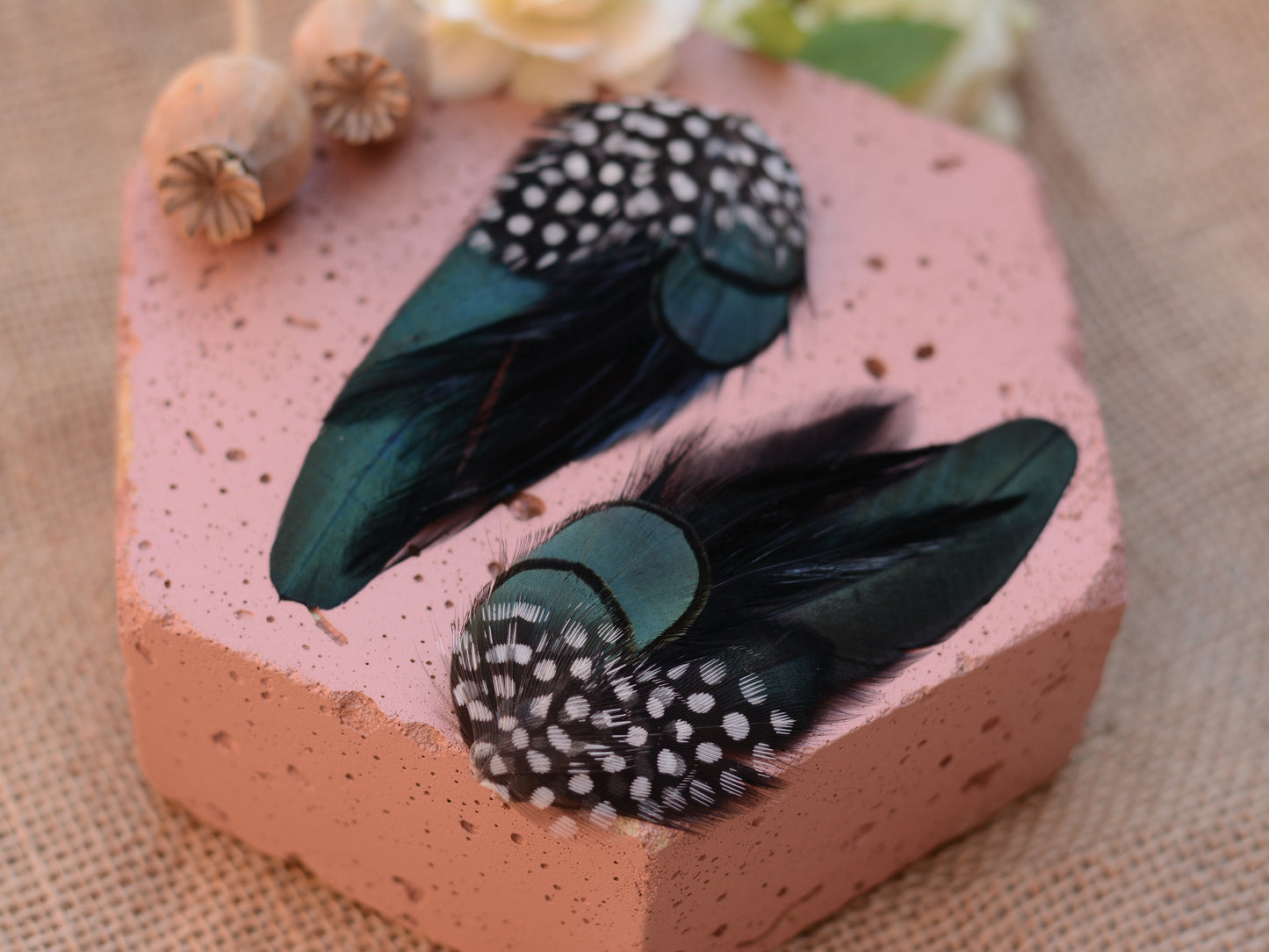 Black and Green Spotted Feather Lapel Pin Buttonhole No.001