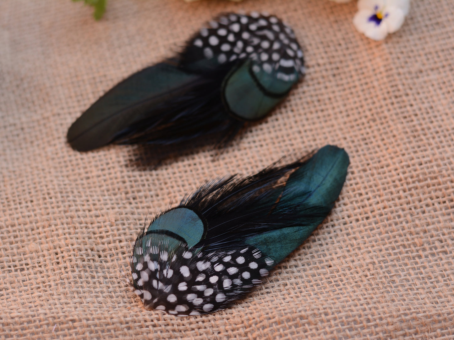 Black and Green Spotted Feather Lapel Pin Buttonhole No.001
