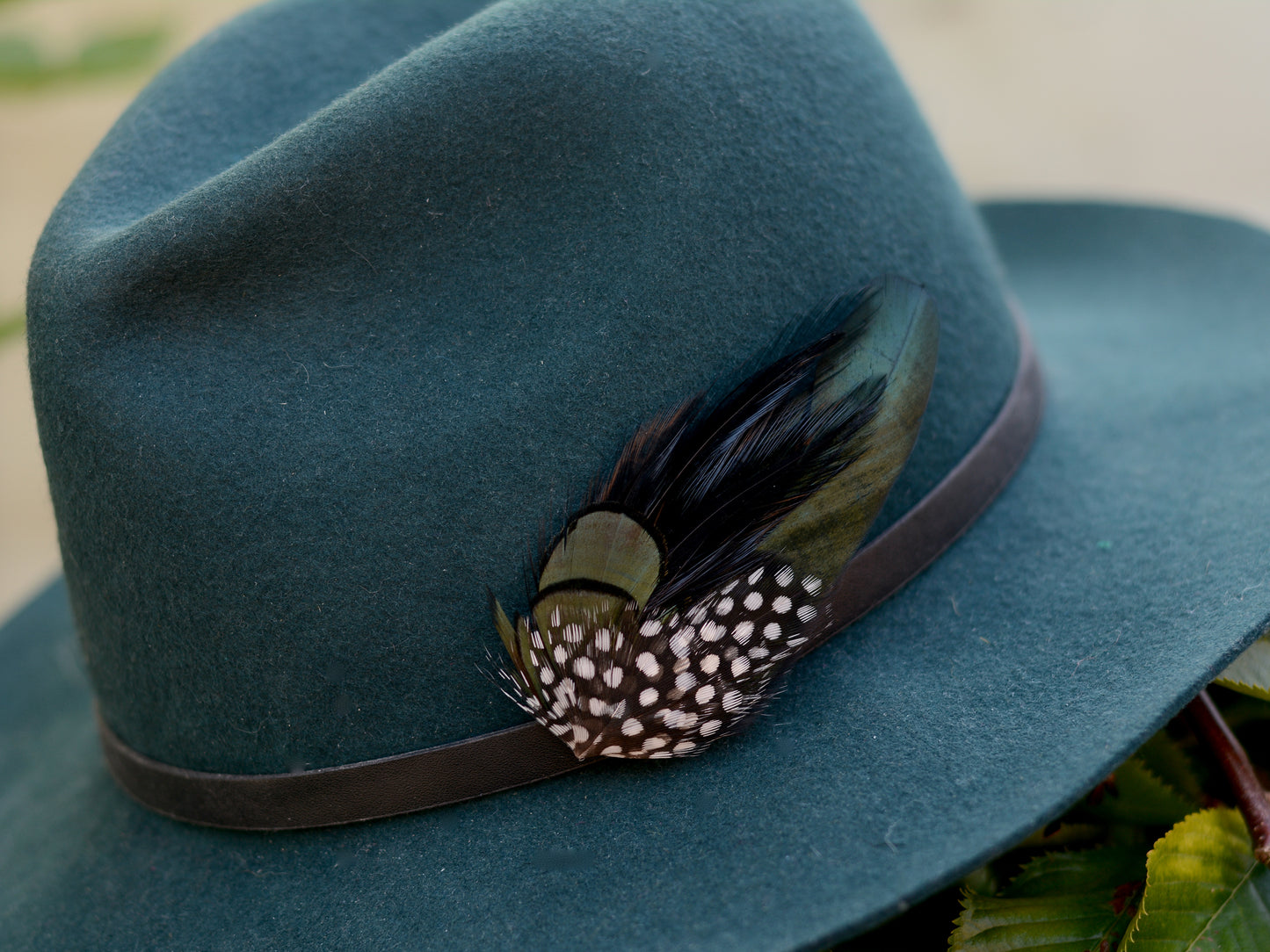 Black and Green Spotted Feather Lapel Pin Buttonhole No.001