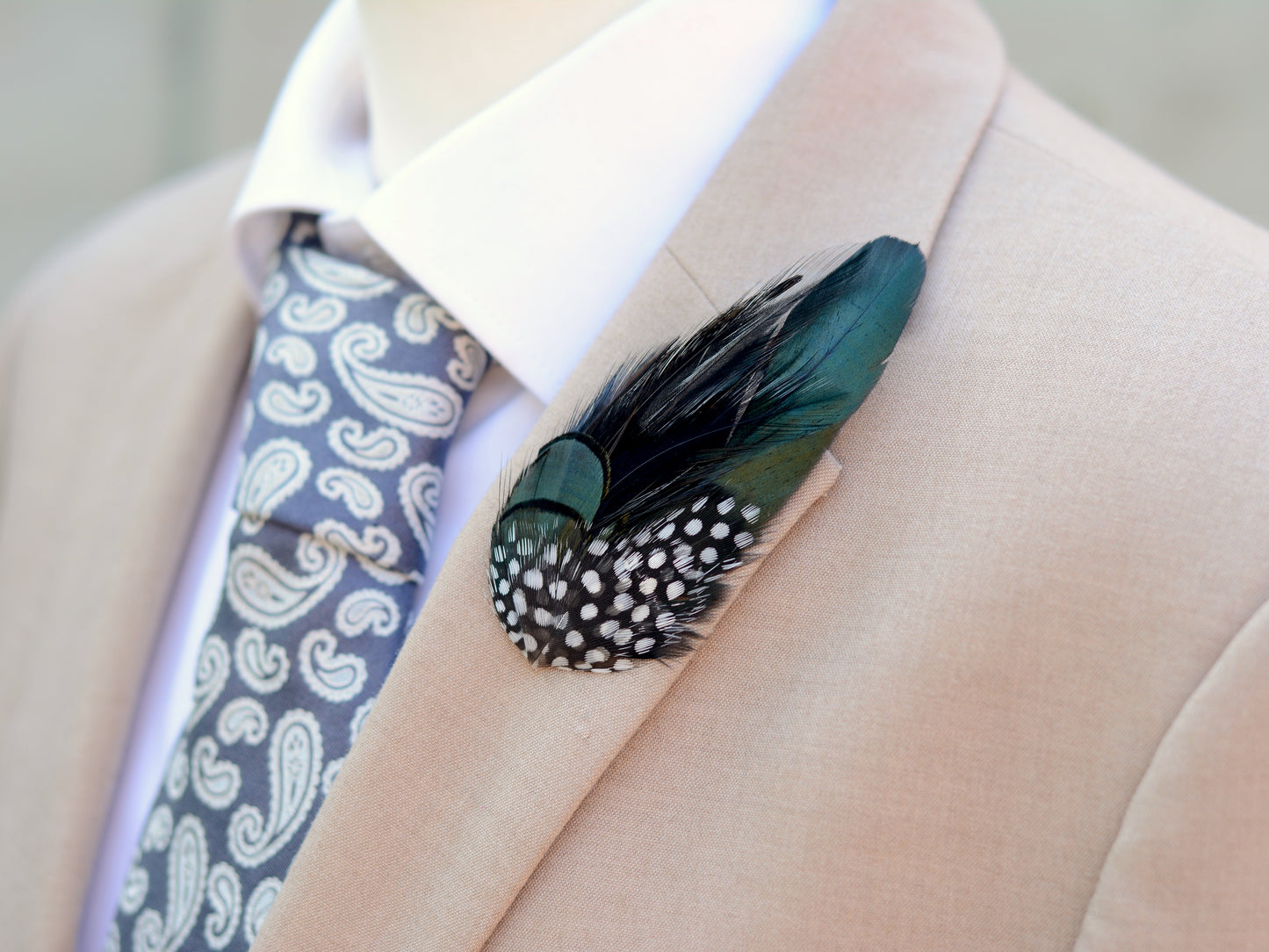 Black and Green Spotted Feather Lapel Pin Buttonhole No.001