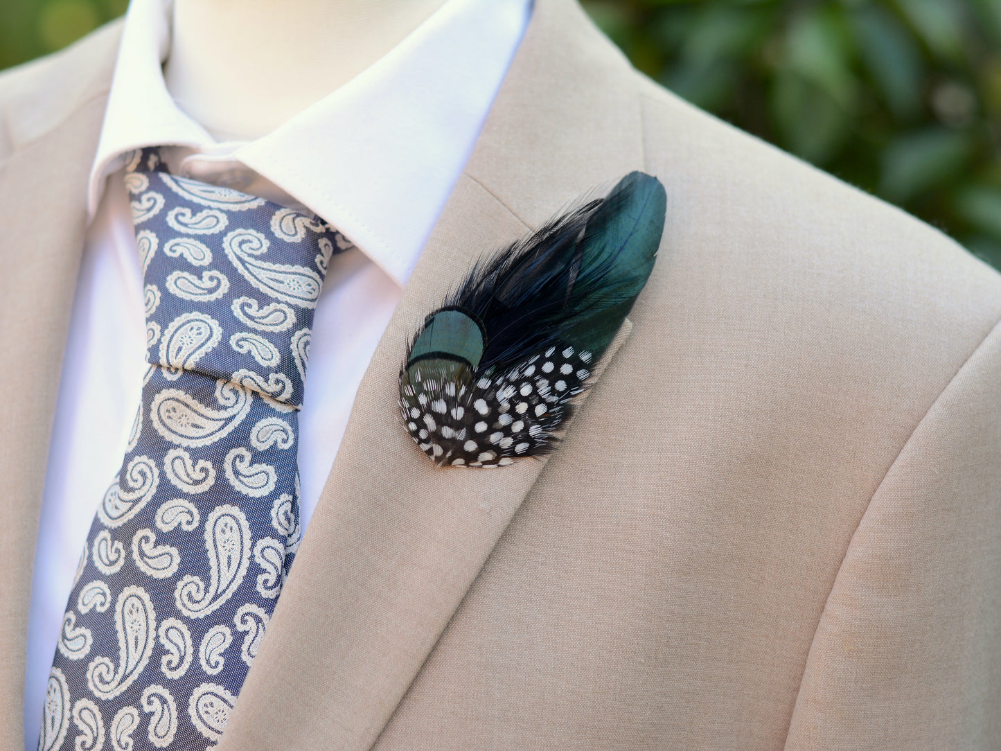 Black and Green Spotted Feather Lapel Pin Buttonhole No.001