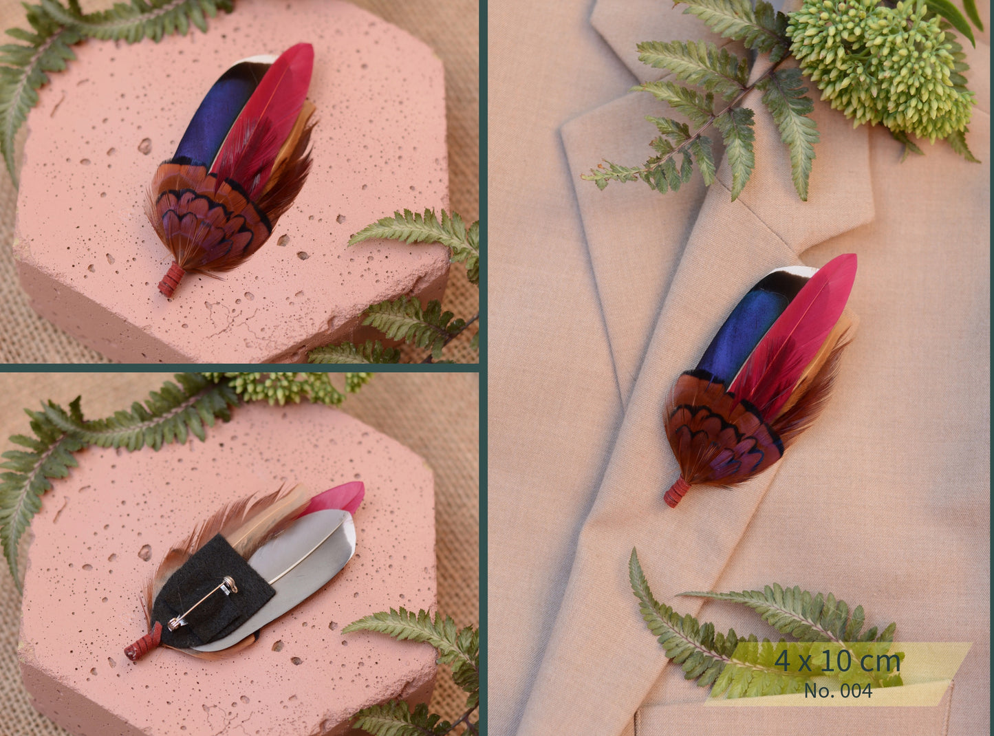 Navy and Burgundy Feather Boutonniere / Hat Pin