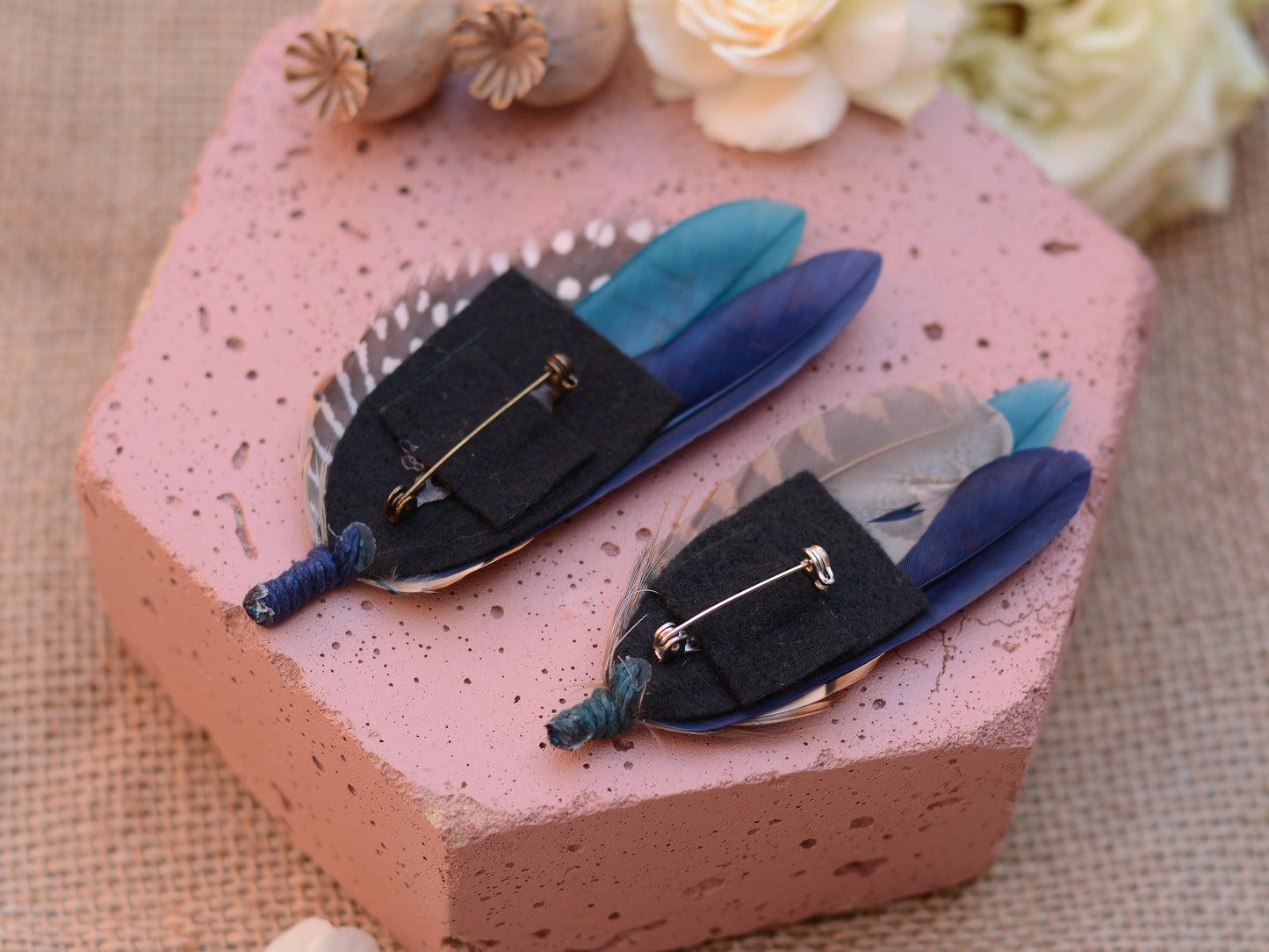 Navy Blue and Teal Duck Feather Boutonniere
