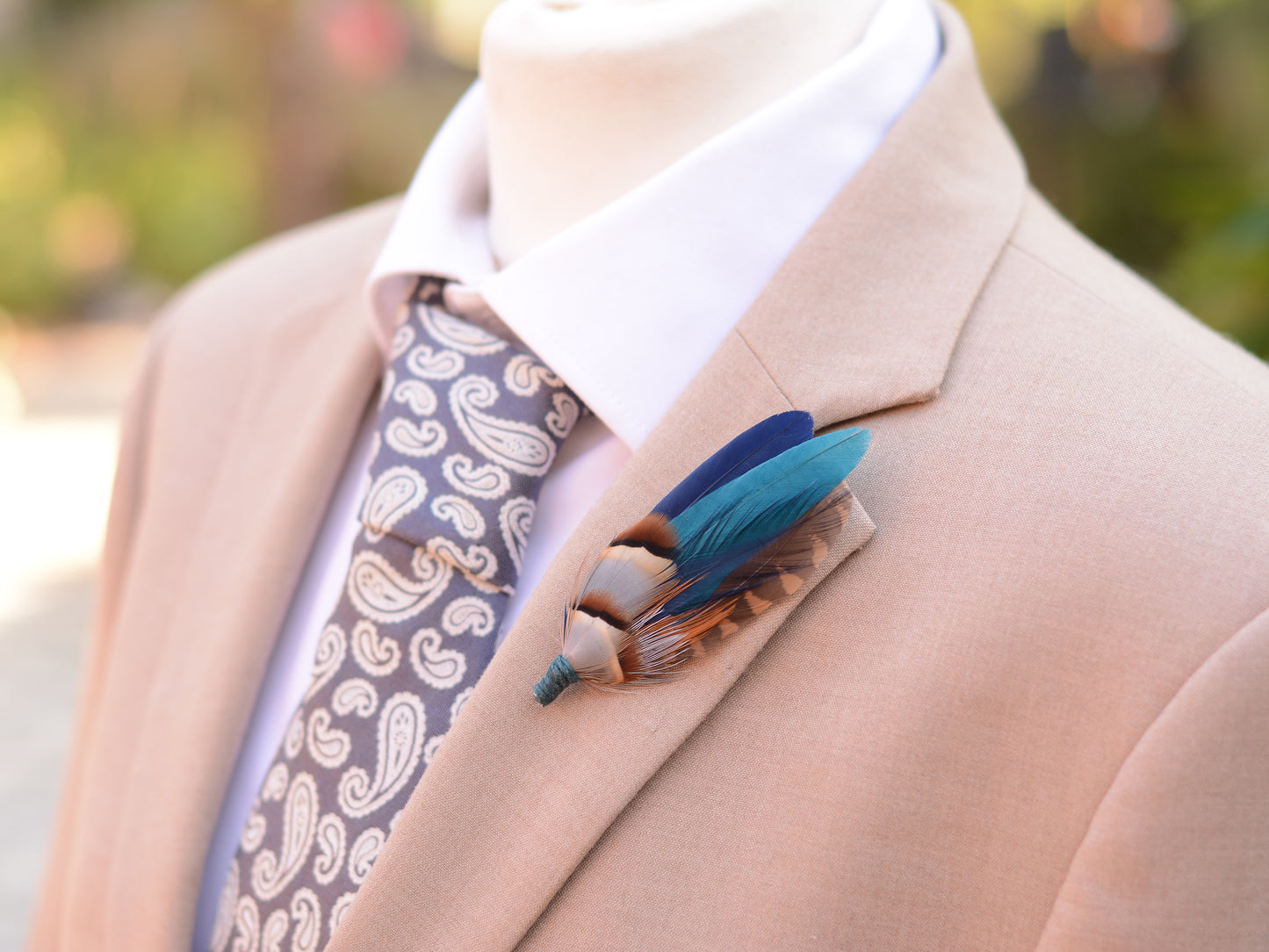Navy Blue and Teal Duck Feather Boutonniere
