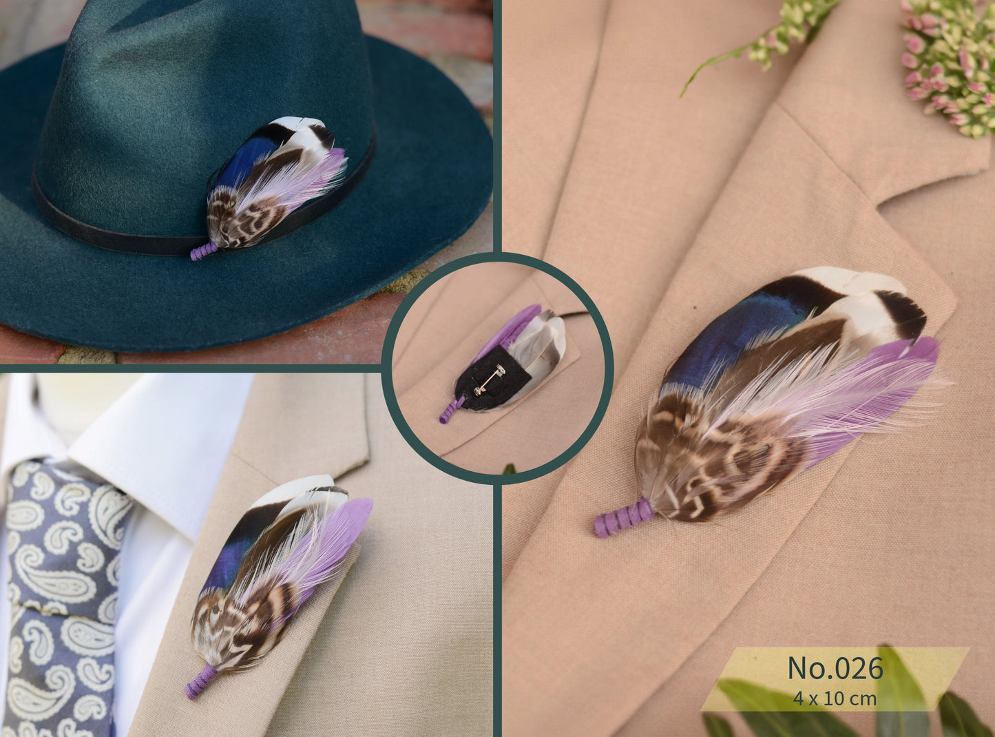 Vibrant Purple Feather Boutonniere Pins