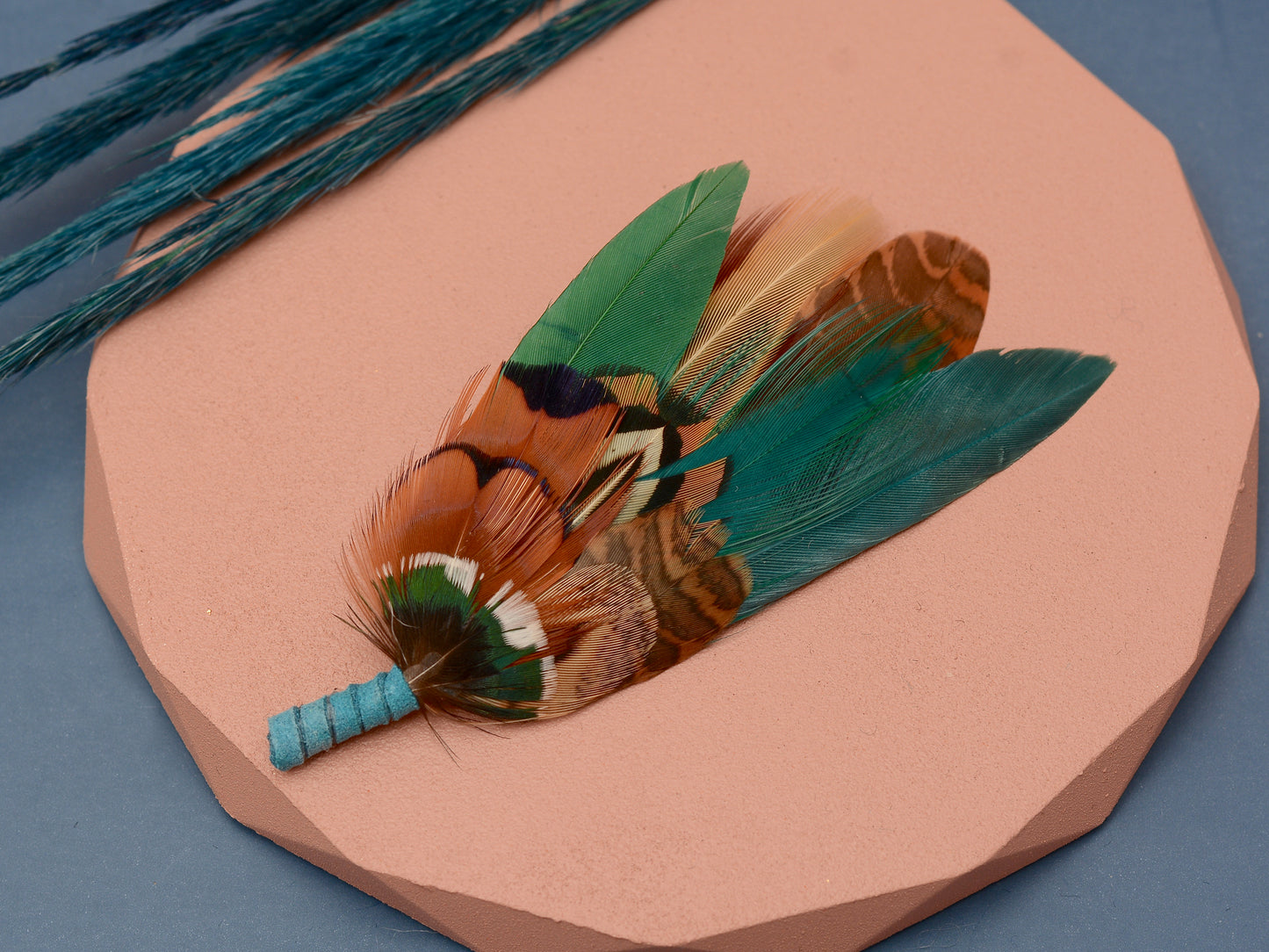 Green and Teal Pheasant Feather Lapel Pin / Hat Pin No.41