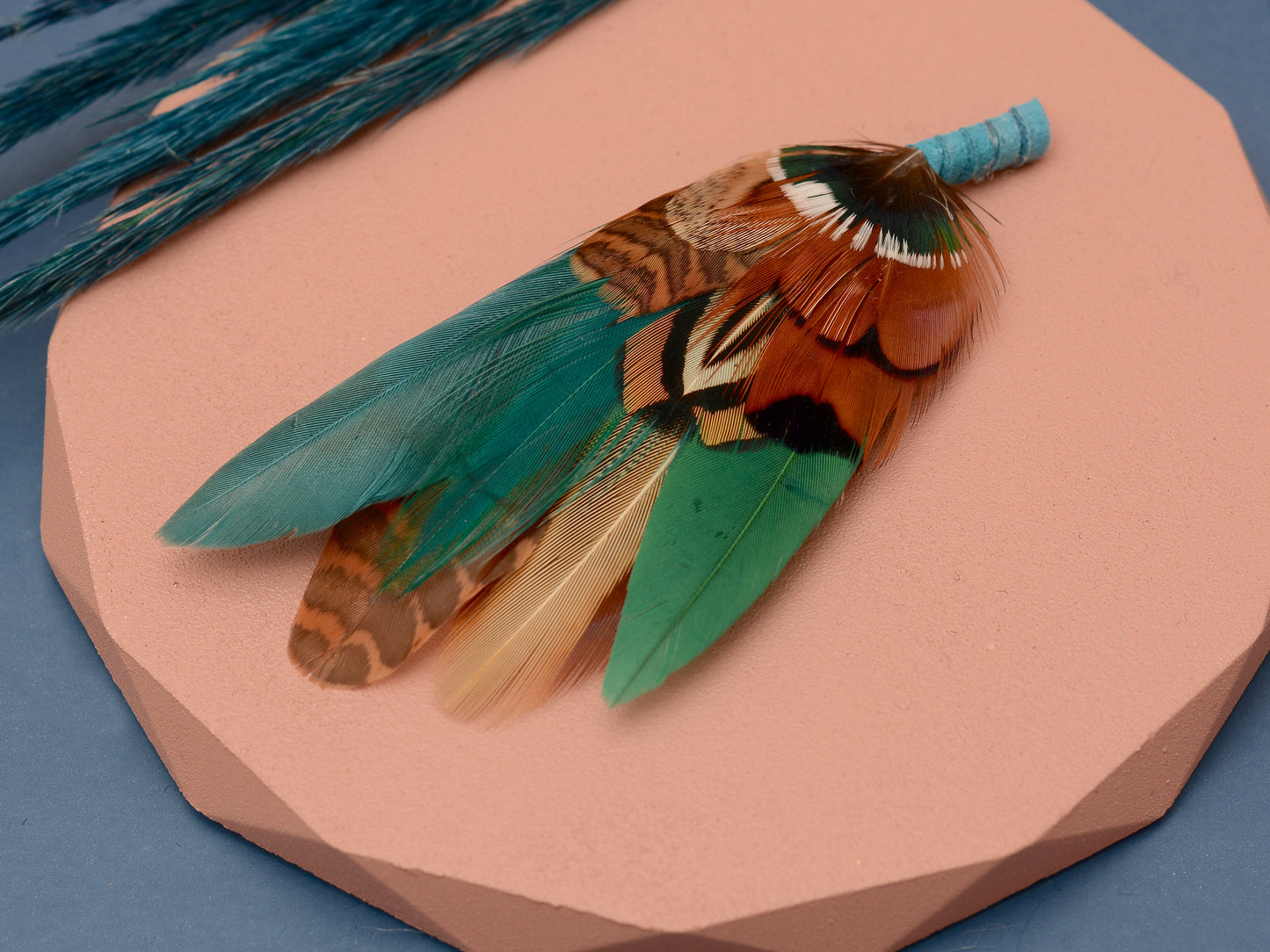 Green and Teal Pheasant Feather Lapel Pin / Hat Pin No.41