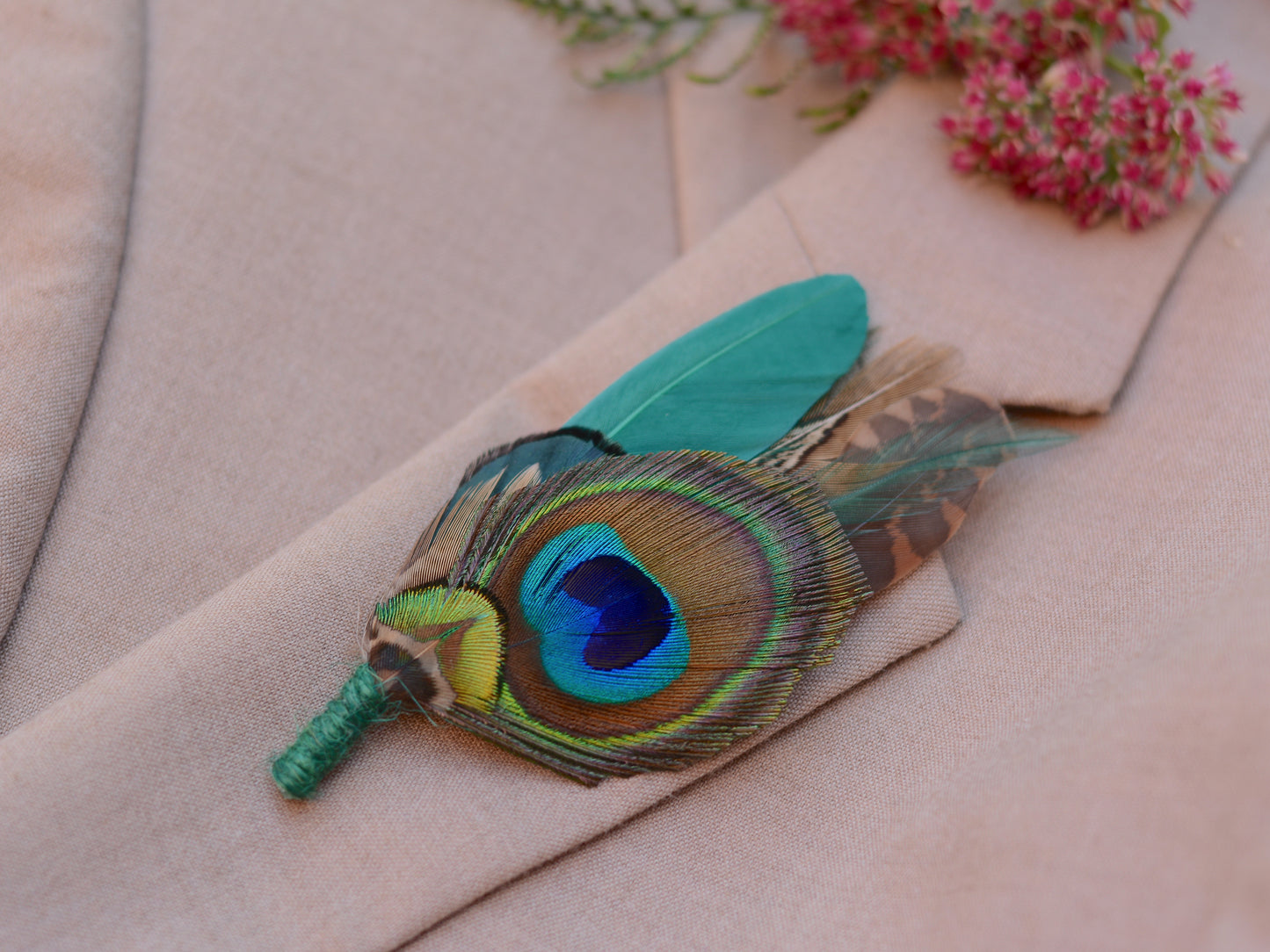Green Pheasant and Peacock Feather Pin No.042