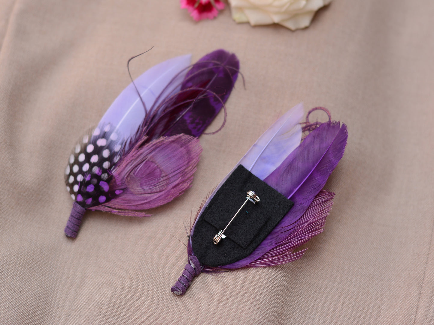 Purple Peacock Feather Hat Pin / Lapel Pin - 3 Unique Styles Available