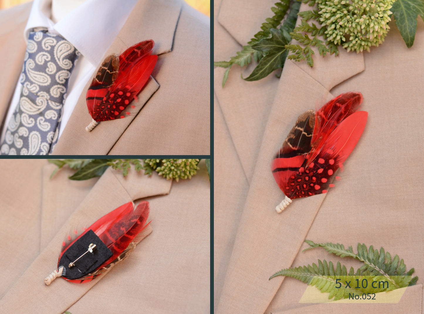 Red Feather Boutonniere / Hat Pin No.033, No.043, No.44 & No.052