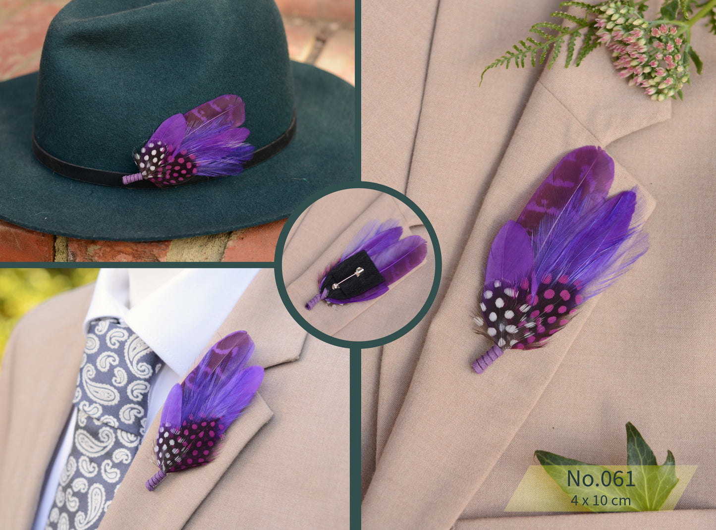 Vibrant Purple Feather Boutonniere Pins