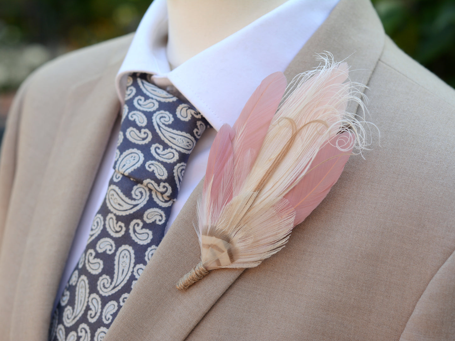 Blush Pink and Ivory Peacock Feather Buttonhole