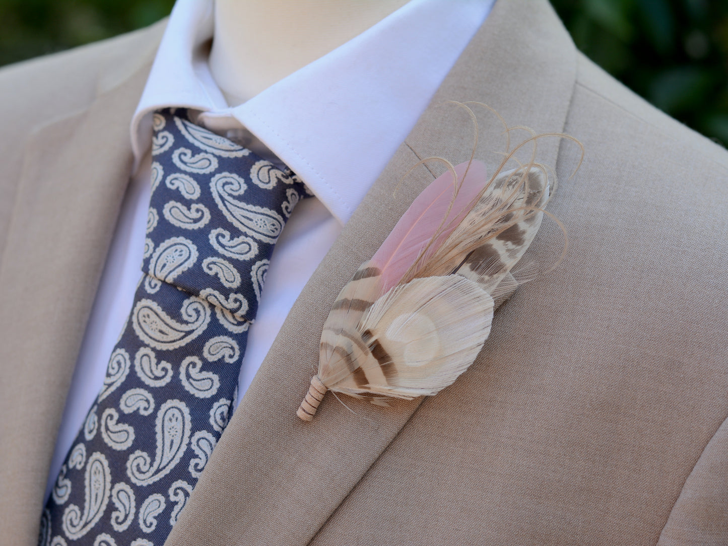 Blush Pink and Ivory Peacock Feather Buttonhole