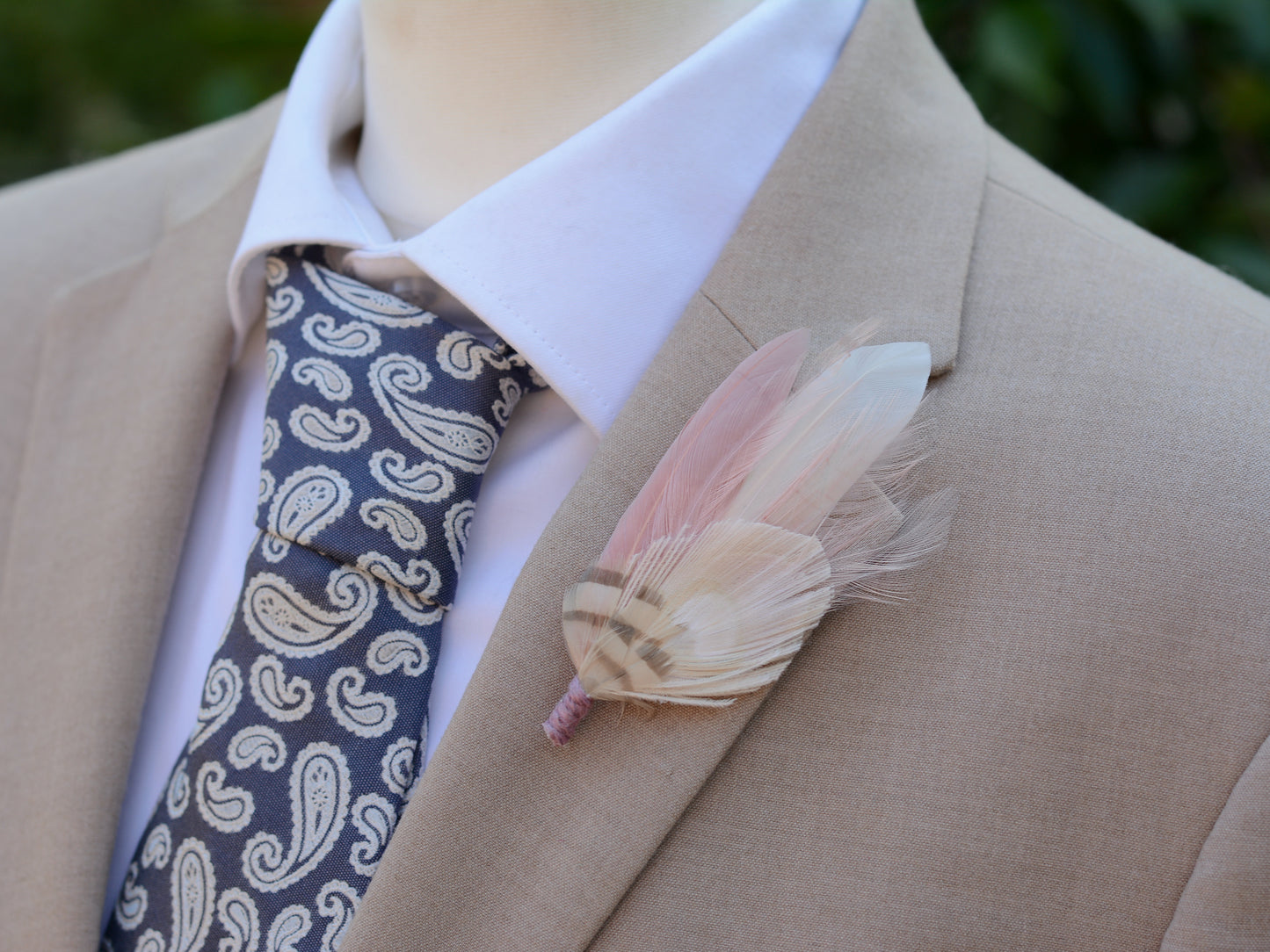 Blush Pink and Ivory Peacock Feather Buttonhole