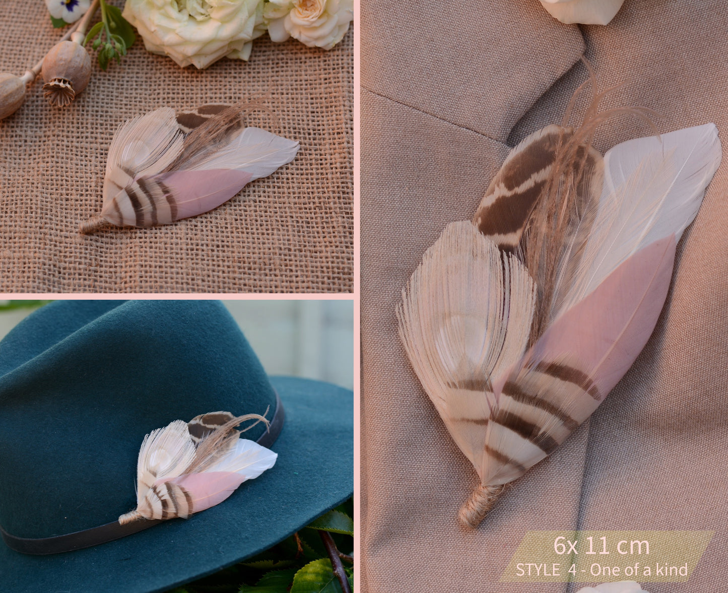 Blush Pink and Ivory Peacock Feather Buttonhole