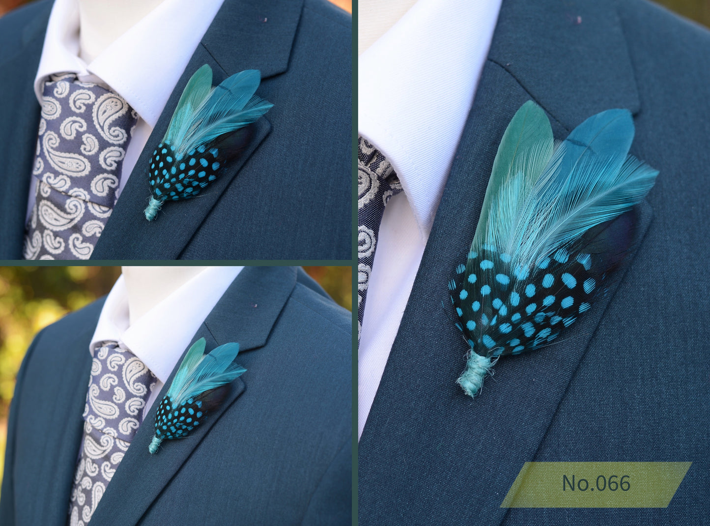 Ombre Teal, Turquoise and Blue Duck Feather Lapel Pins
