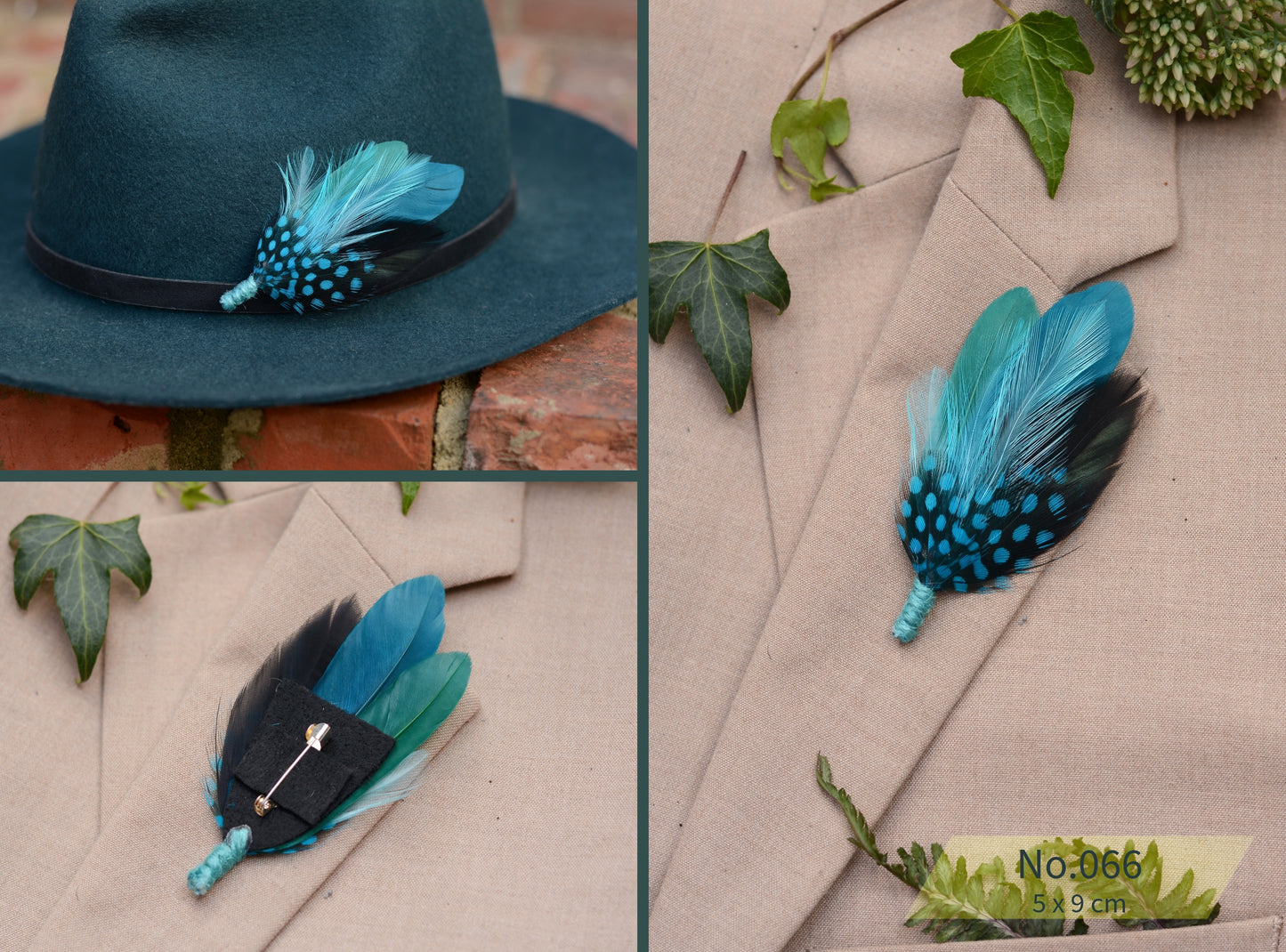 Ombre Teal, Turquoise and Blue Duck Feather Lapel Pins
