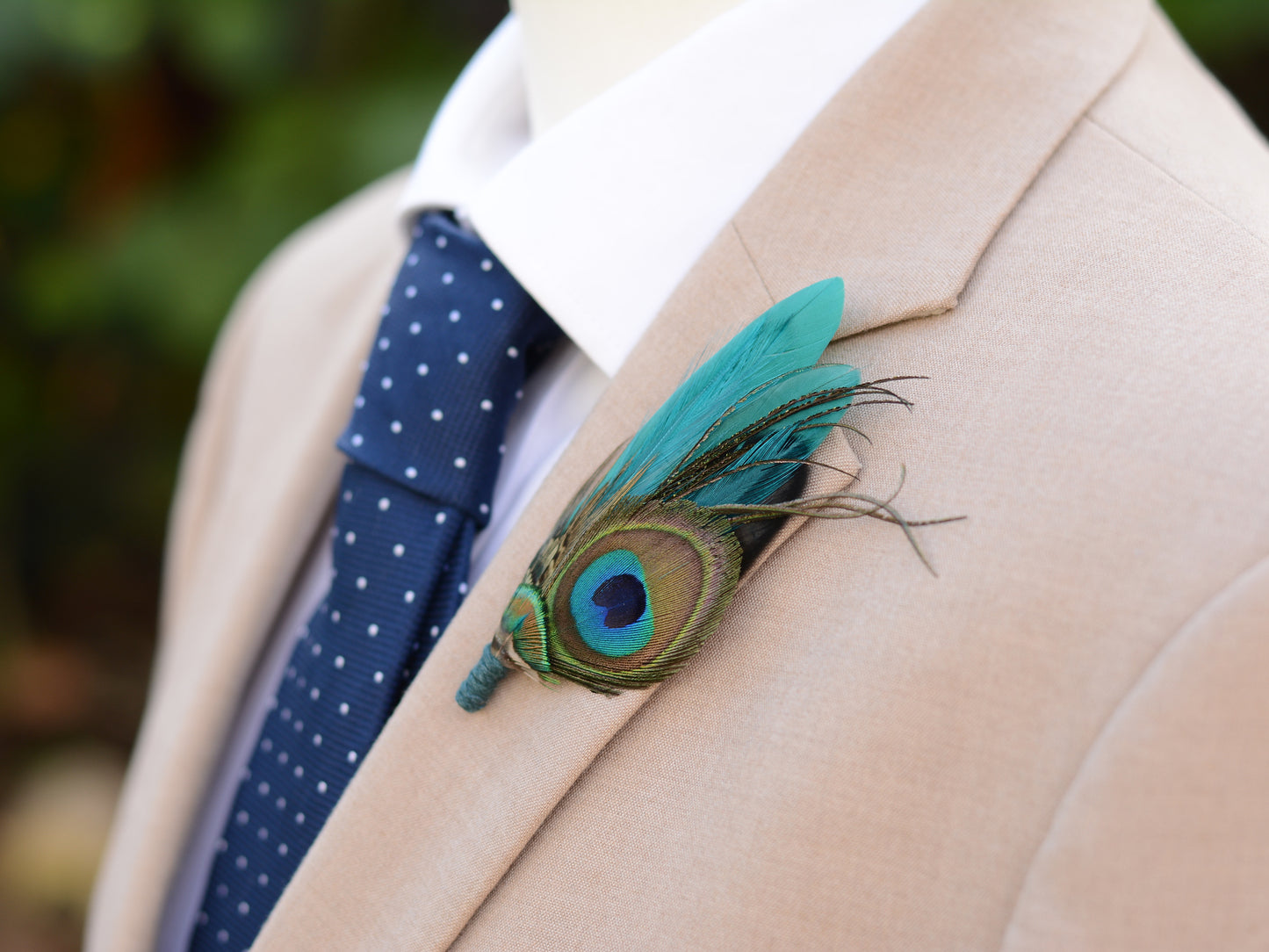 Teal and Green Peacock and Pheasant Feather Lapel Pin No.068