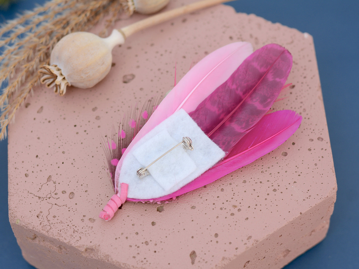 Flamingo Pink Feather Brooch Pin N0.081