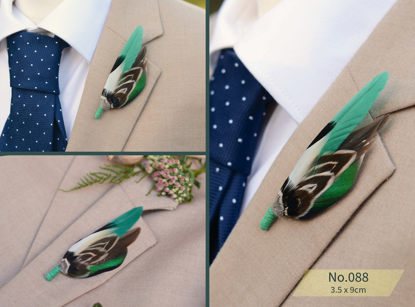Bottle Green Duck Feather Boutonniere Pins