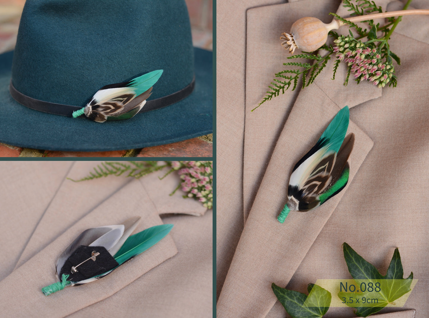 Bottle Green Duck Feather Boutonniere Pins