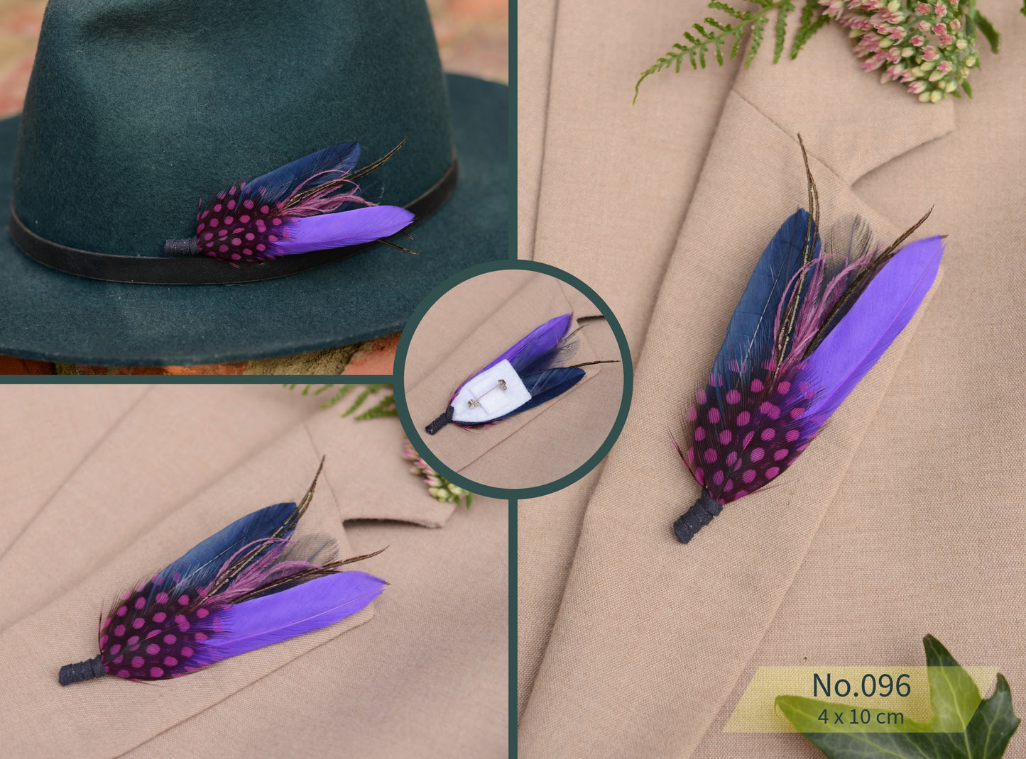 Vibrant Purple Feather Boutonniere Pins