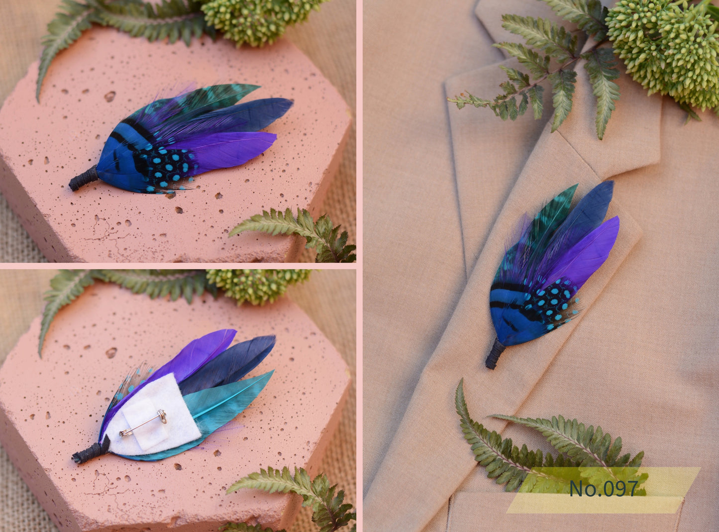Shades of Blue Feather Boutonnieres / Hat Pins