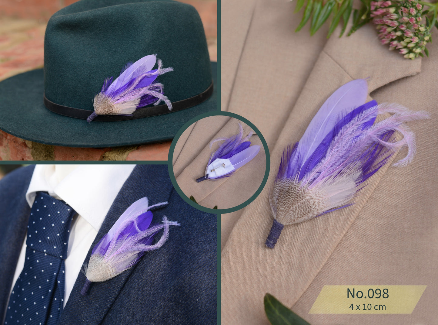 Vibrant Purple Feather Boutonniere Pins