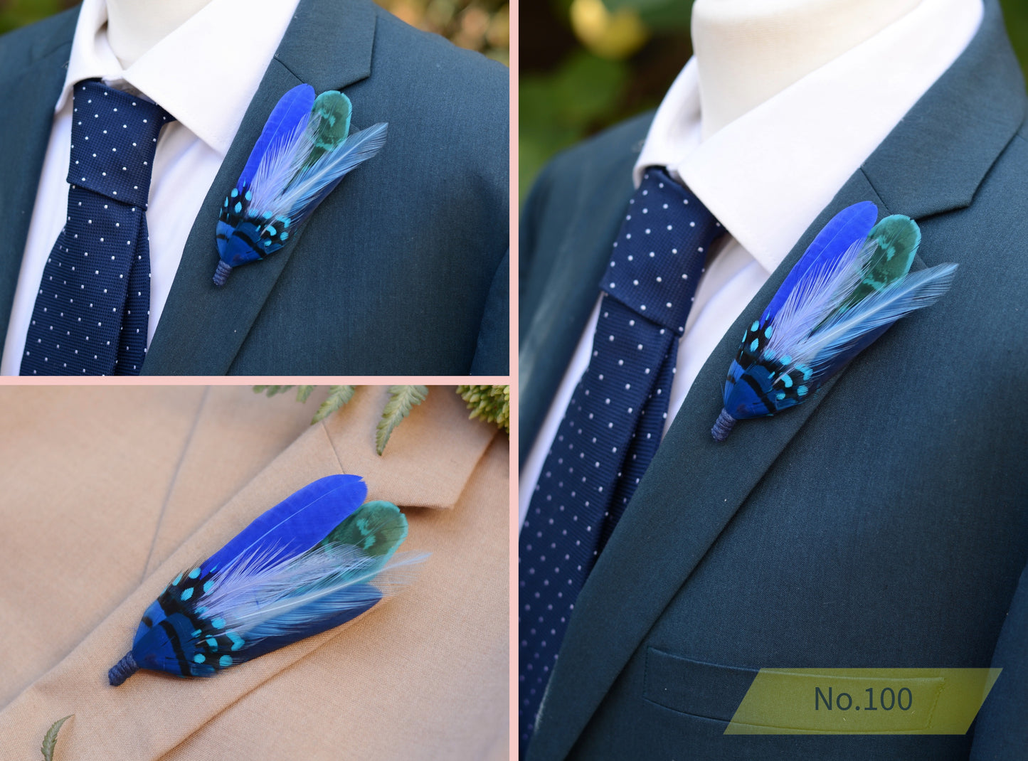 Shades of Blue Feather Boutonnieres / Hat Pins