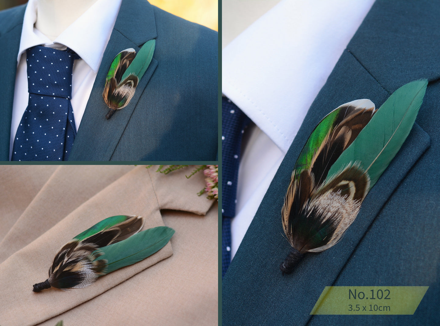 Bottle Green Duck Feather Boutonniere Pins