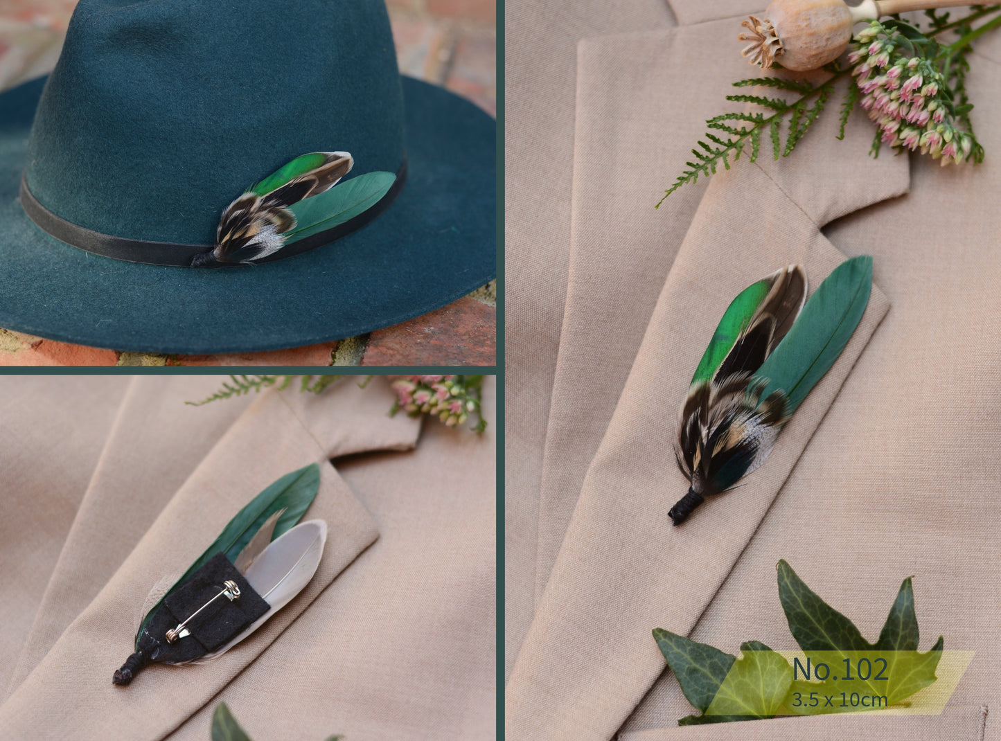 Bottle Green Duck Feather Boutonniere Pins