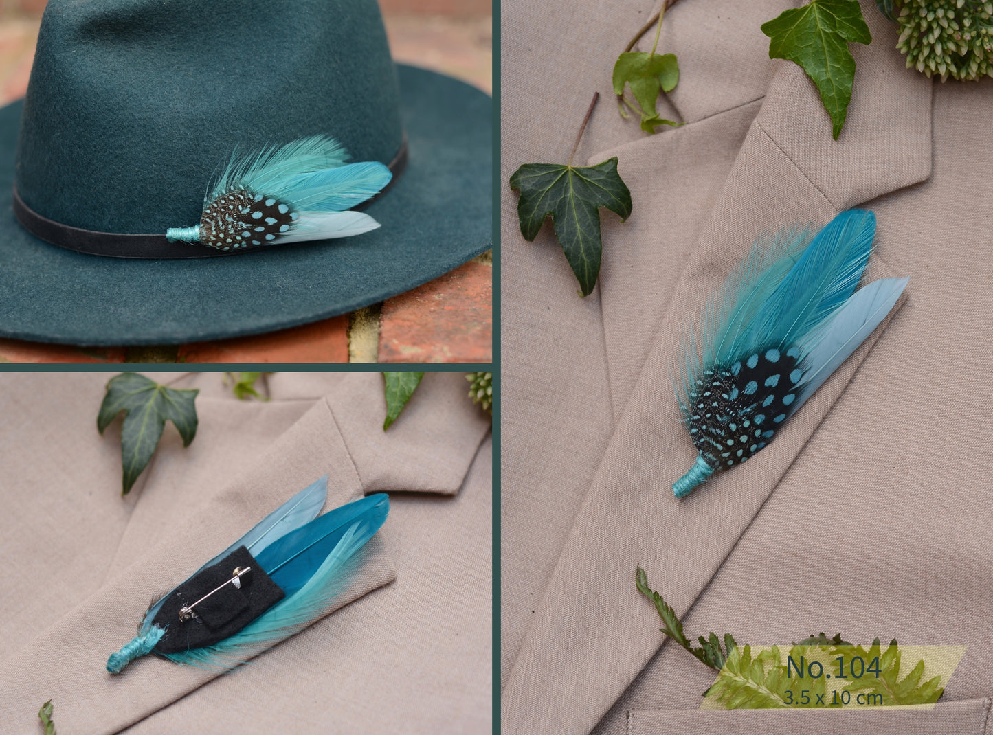 Ombre Teal, Turquoise and Blue Duck Feather Lapel Pins