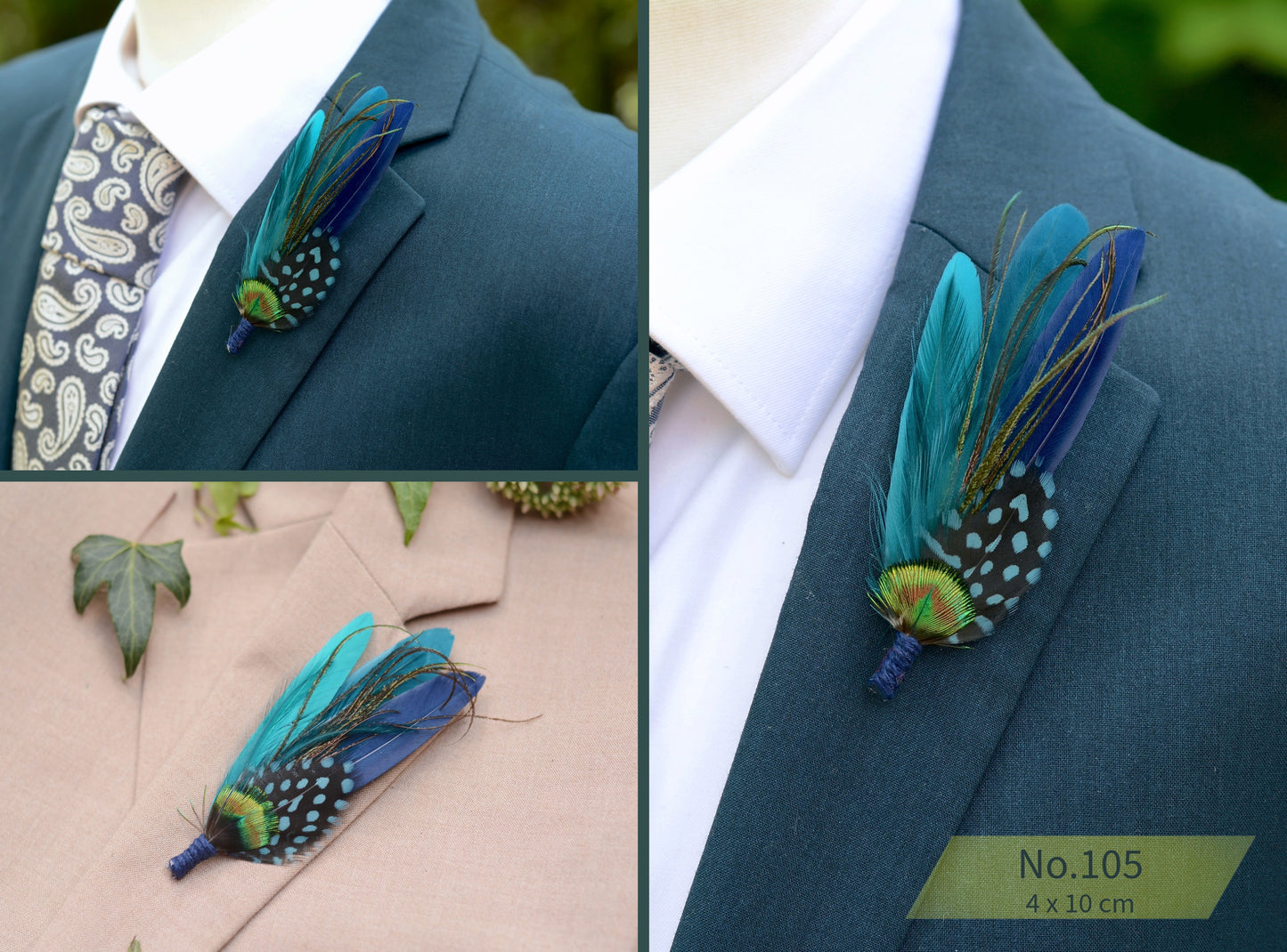 Ombre Teal, Turquoise and Blue Duck Feather Lapel Pins