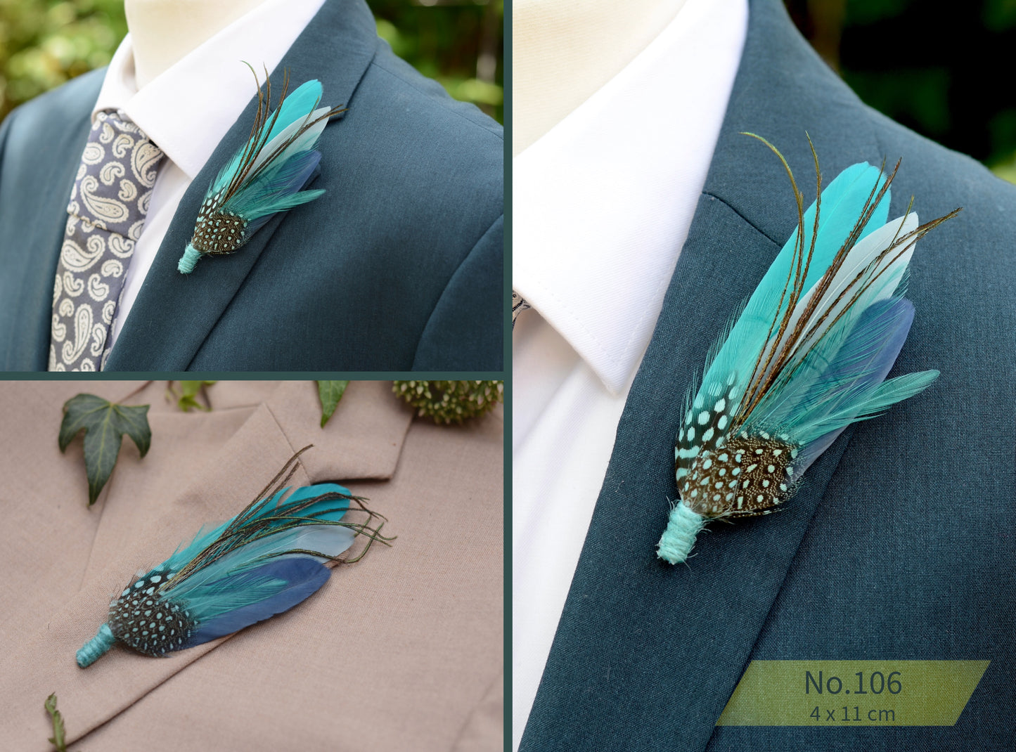 Ombre Teal, Turquoise and Blue Duck Feather Lapel Pins