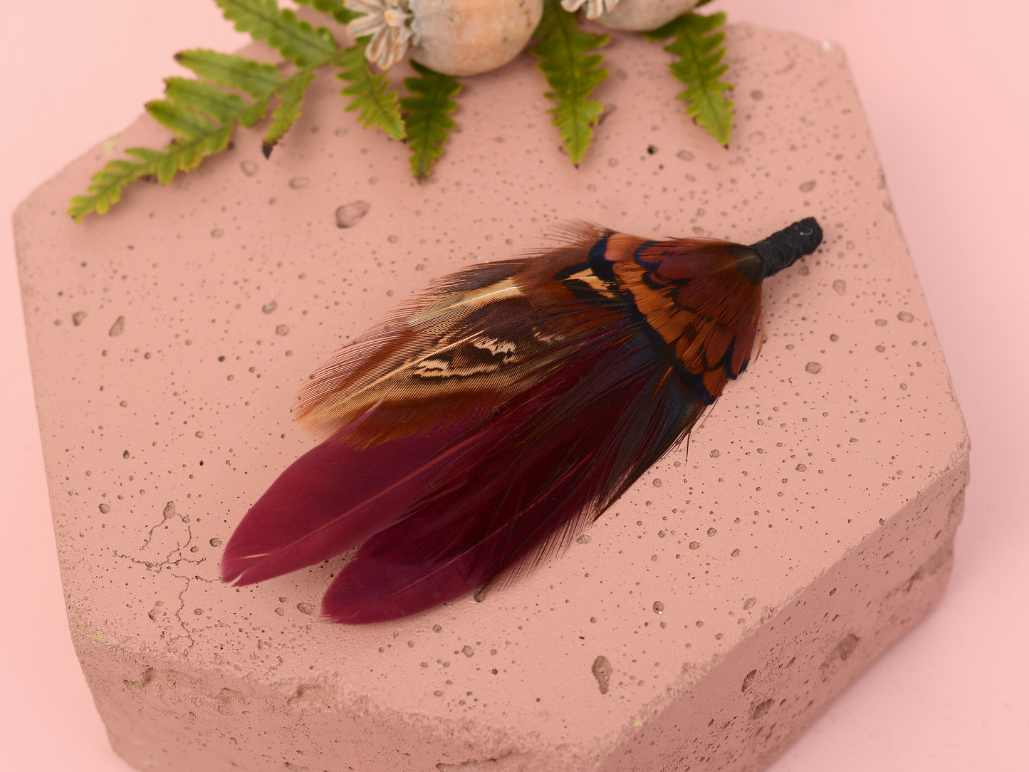 Deep Burgundy and Copper Feather Pin / Hat Pin No.108