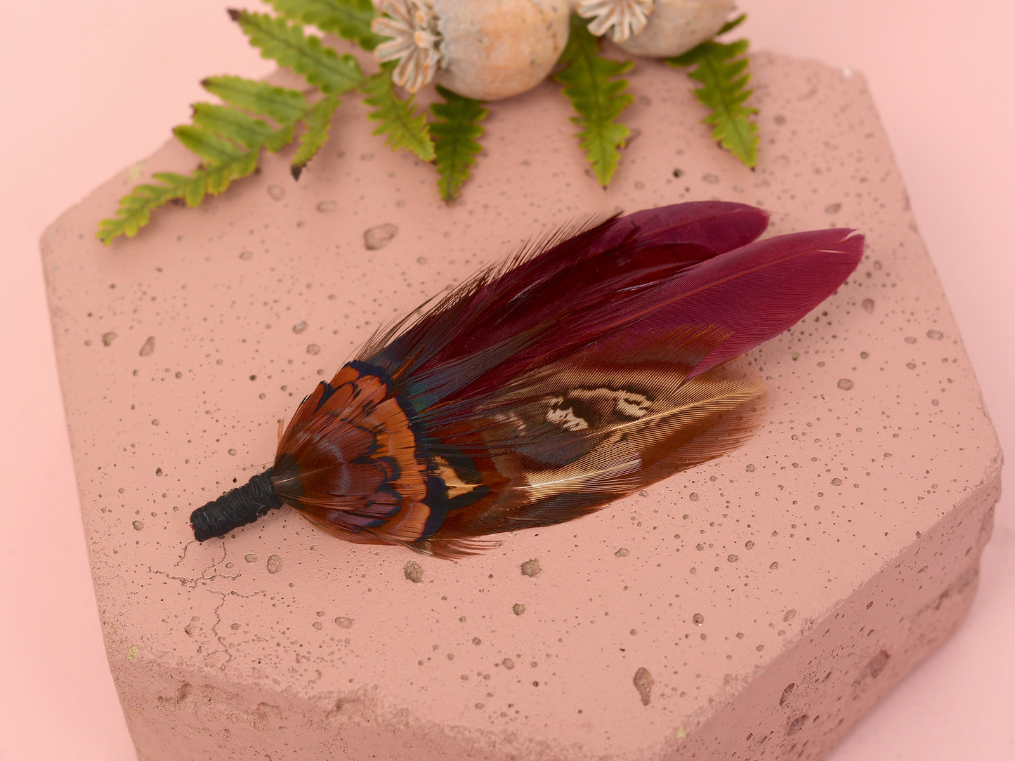 Deep Burgundy and Copper Feather Pin / Hat Pin No.108